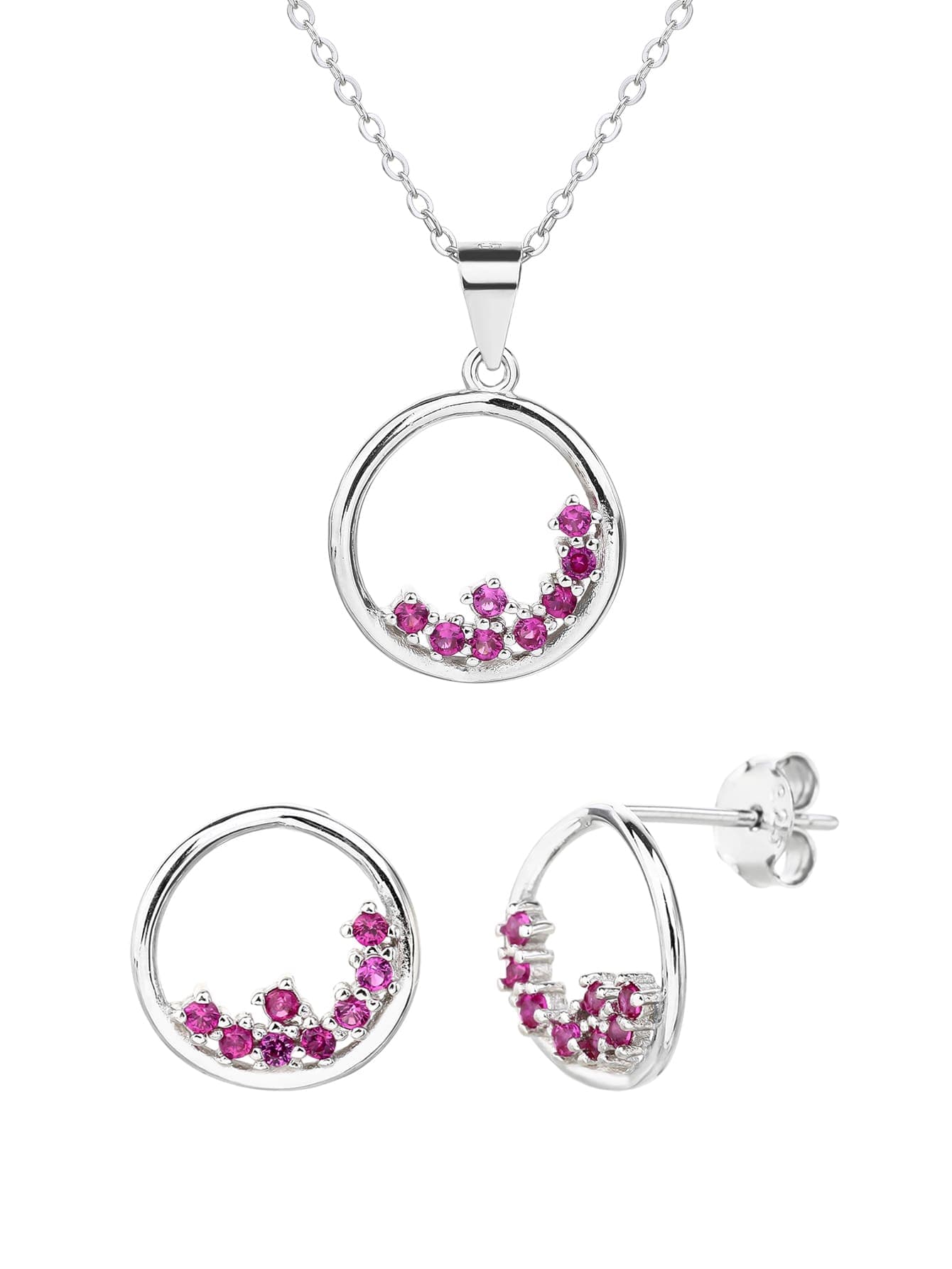 Circular fucsia rojo piedra conjunto con bisel - fuerza y elegancia 1