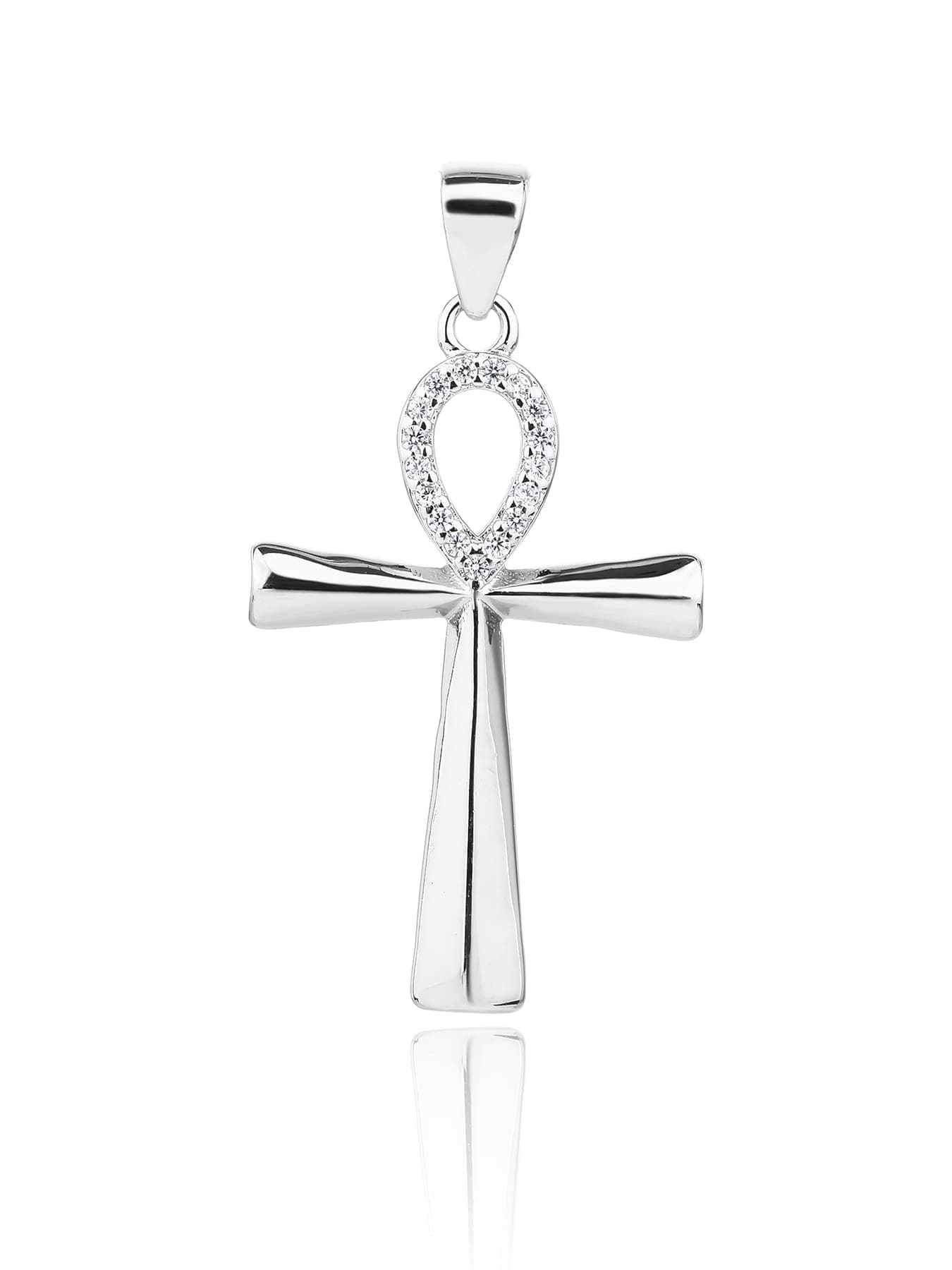 Con baño de rodio circonita cúbica ankh cruz colgante 1