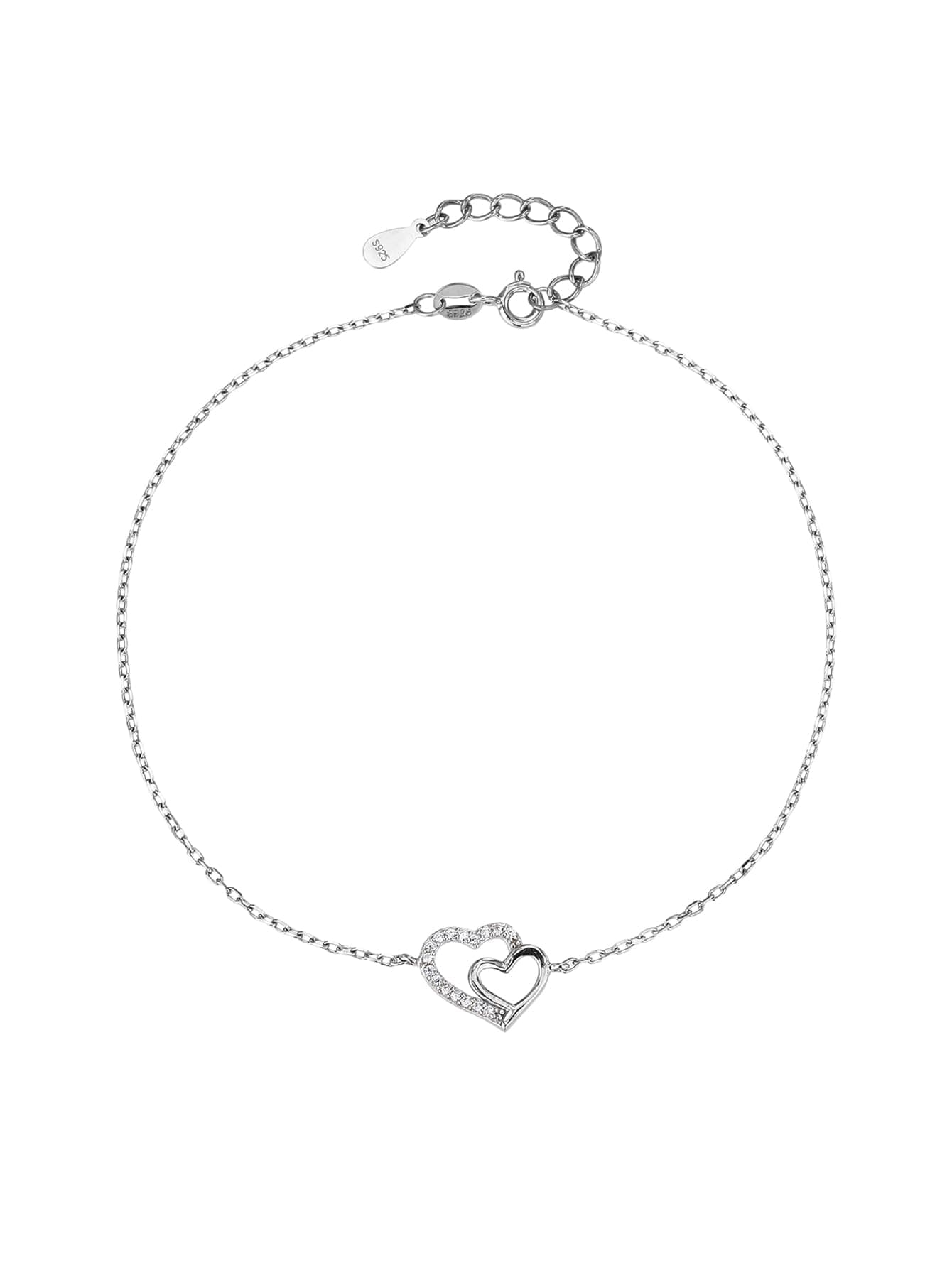 Tobillera de plata con doble corazón motivo y piedras de circonita cúbica(23+4 cm) 1