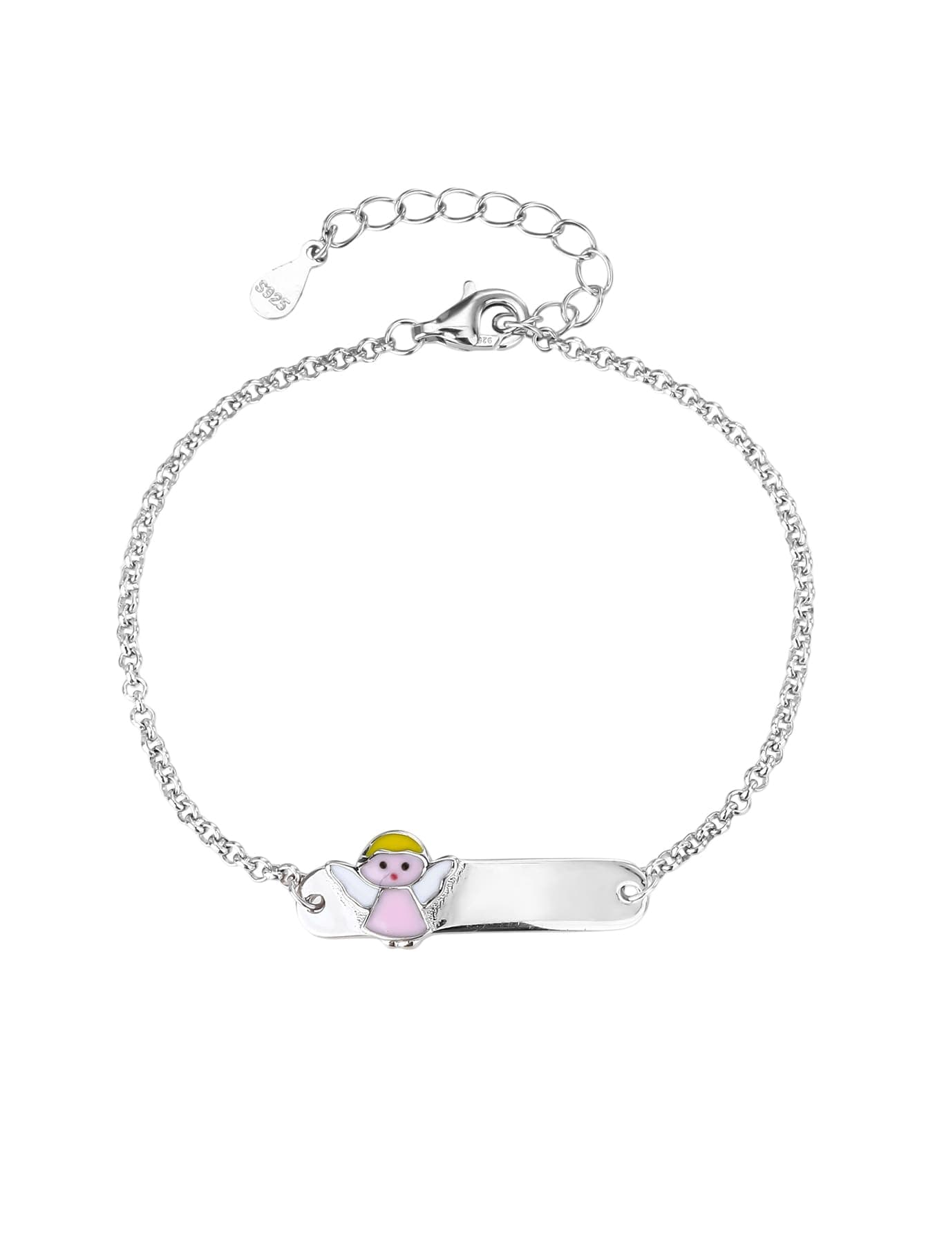 Pulsera de plata de niño con figura de ángel, grabable (14+4 cm) 1