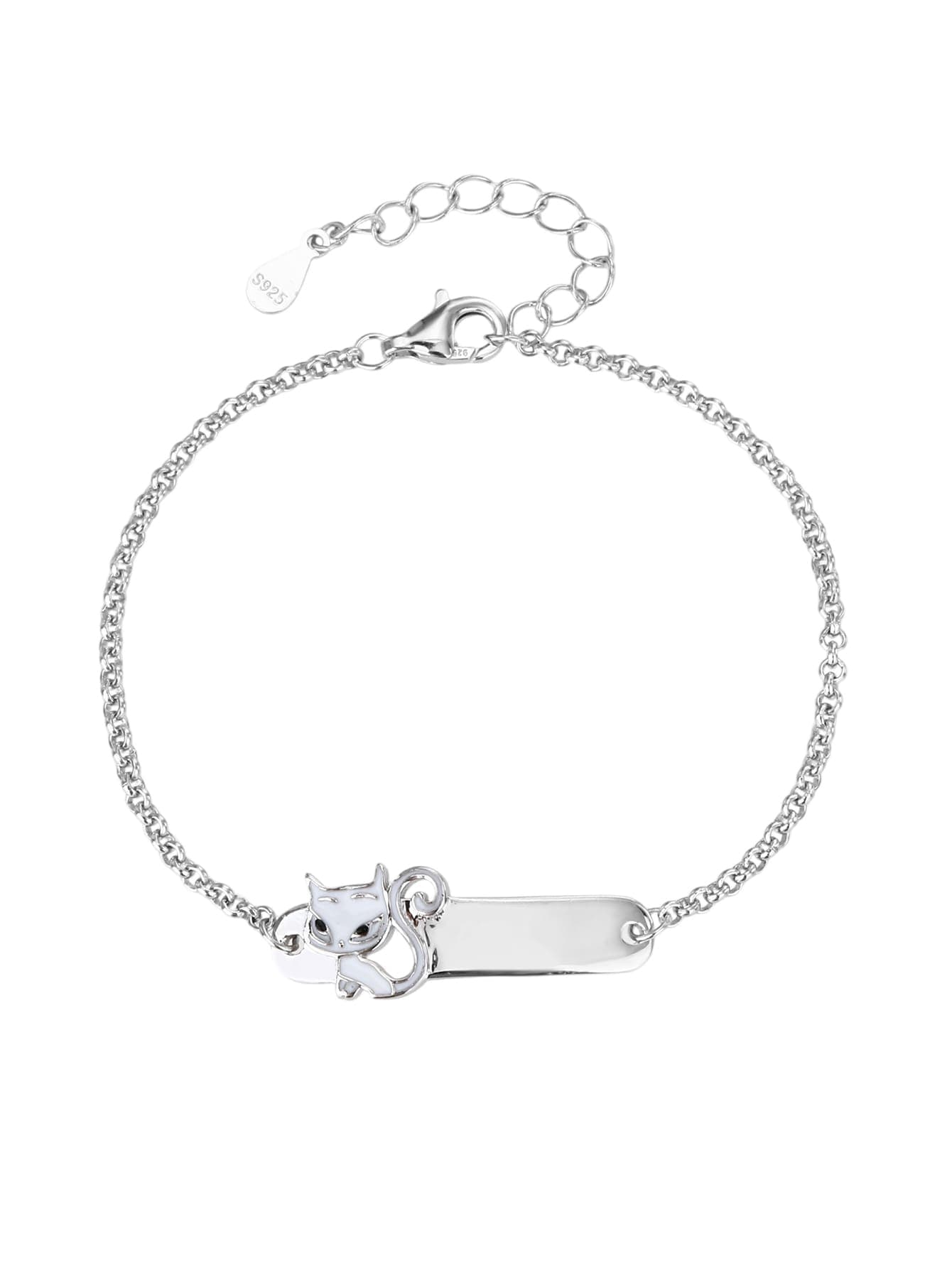 Pulsera de plata de niño con gatito, grabable (13+4 cm) 1