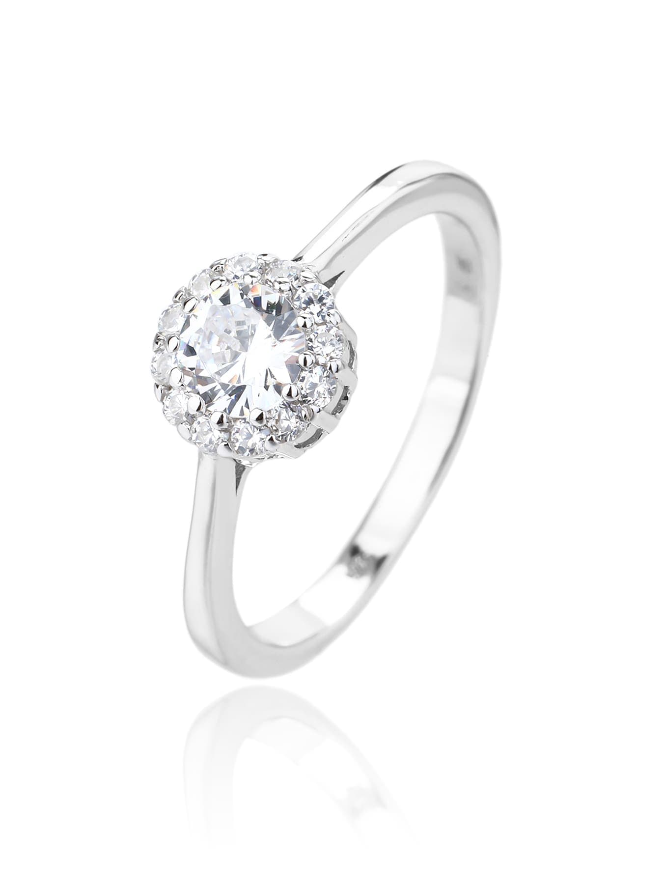 Blanco piedras de circonita cúbica anillo de plata con baño de rodio multipiedra solitario estilo 1