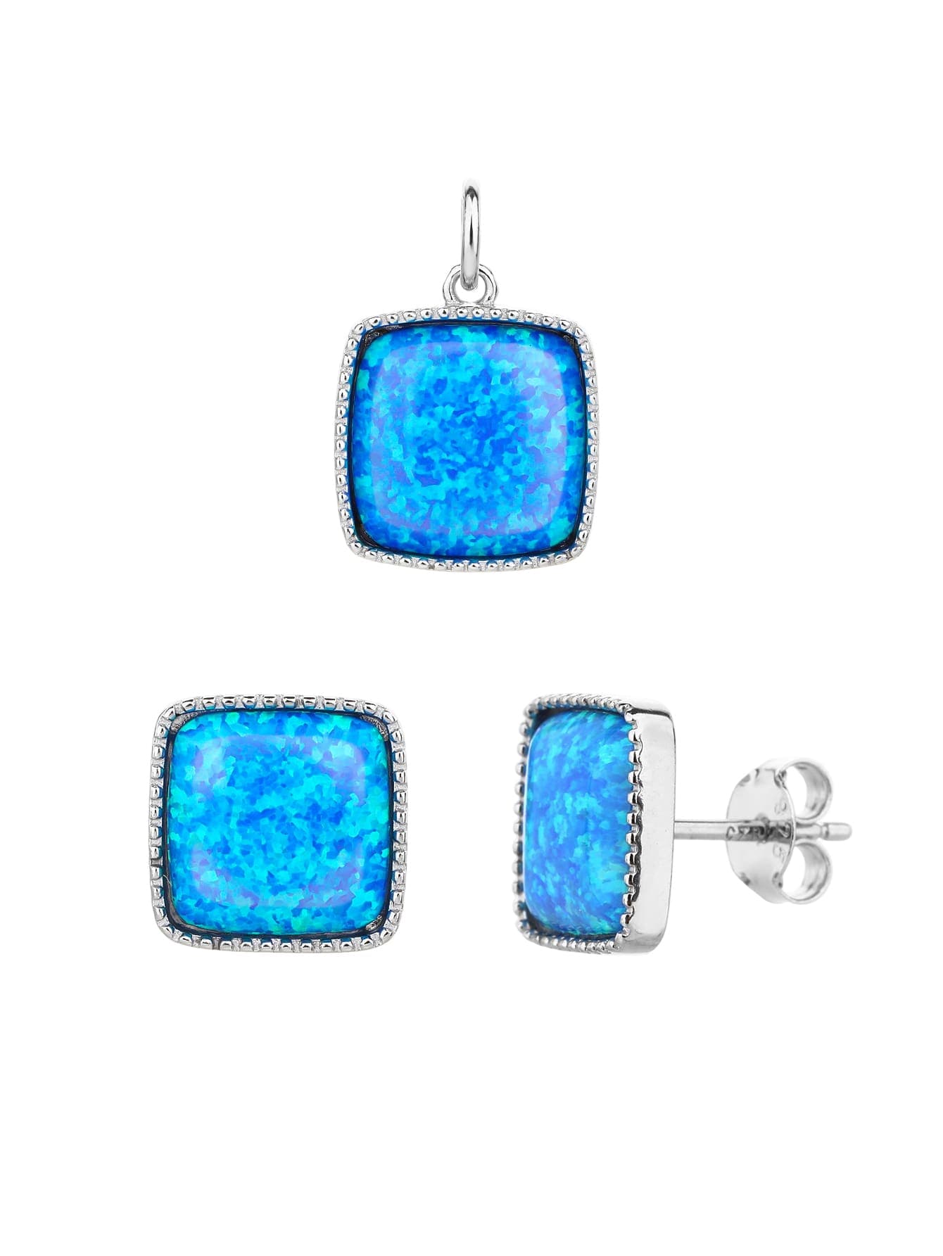 Cuadrado azul oscuro ópalo conjunto de joyería - plata AG 925 con baño de rodio (sin cadena) 1
