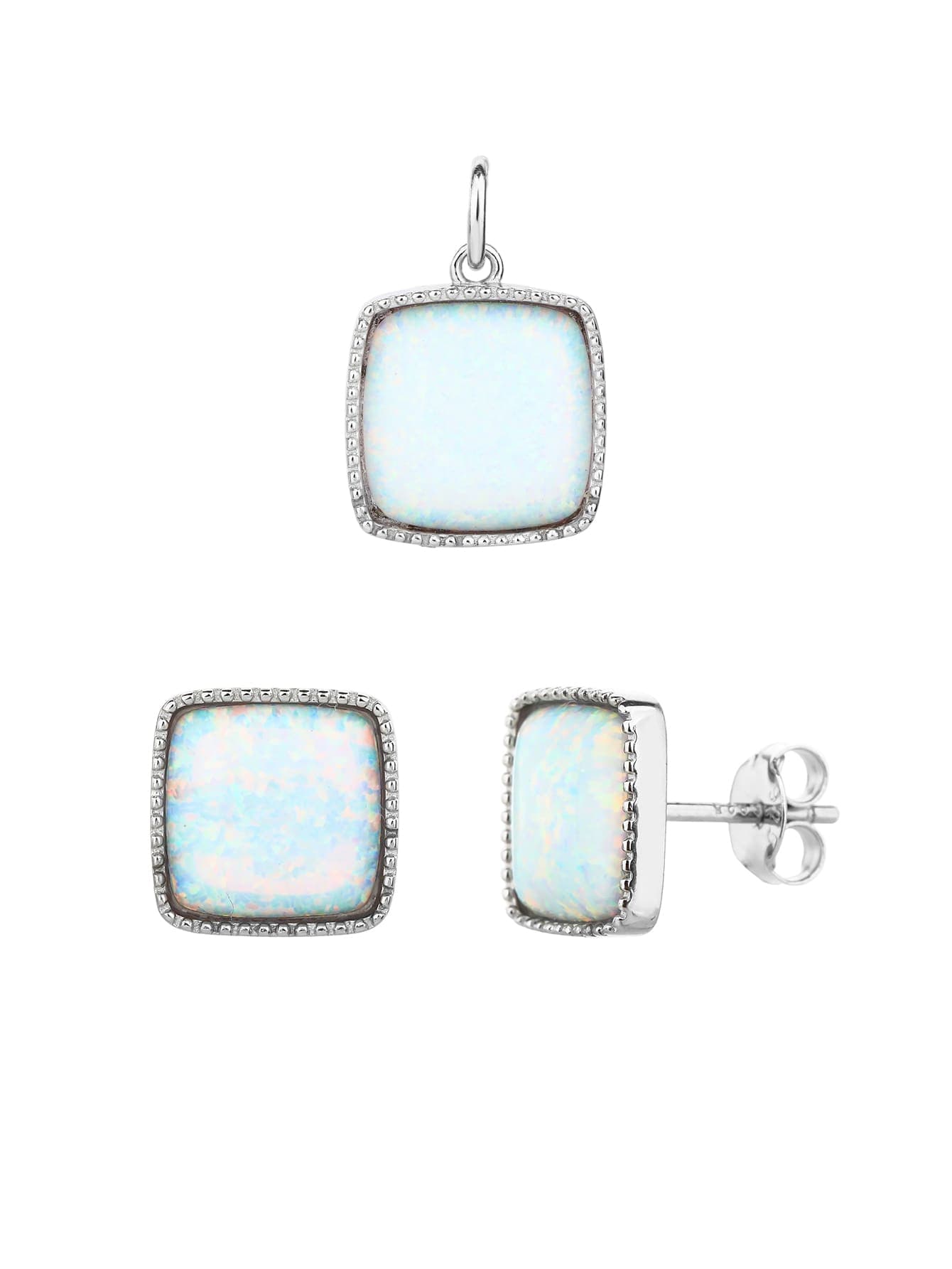 Azul claro ópalo conjunto de joyería - plata AG 925 con baño de rodio (sin cadena) 1