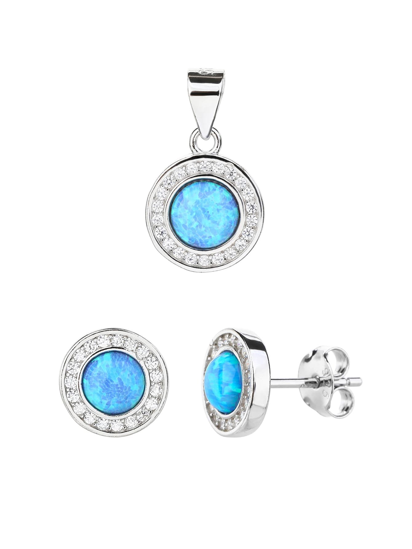 Azul claro ópalo conjunto de joyería - plata AG 925 con baño de rodio (sin cadena) 1
