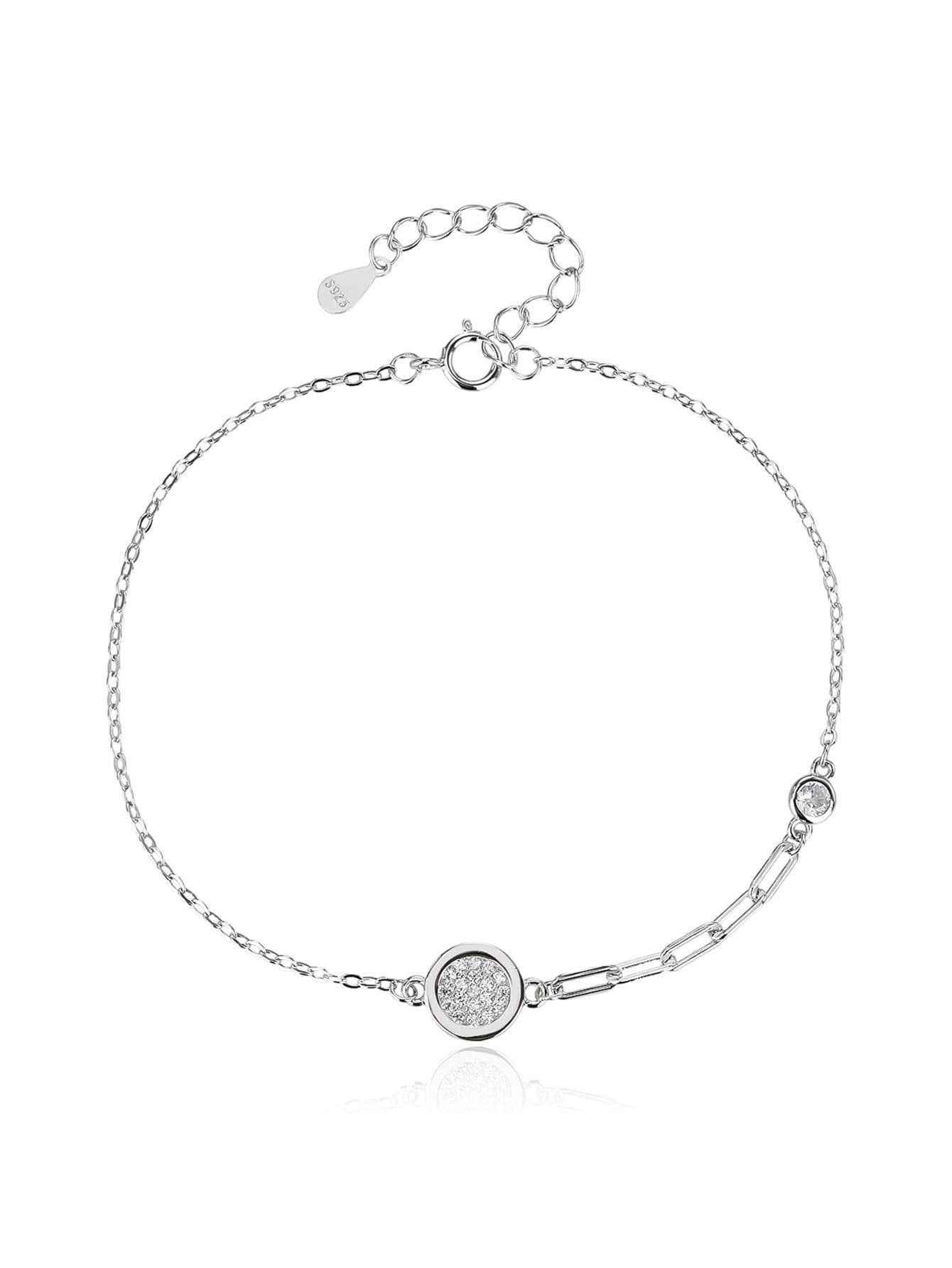 Circular colgante pulsera con eslabón alargado cadena, plata AG 925 con baño de rodio (17 + 4 cm) 1