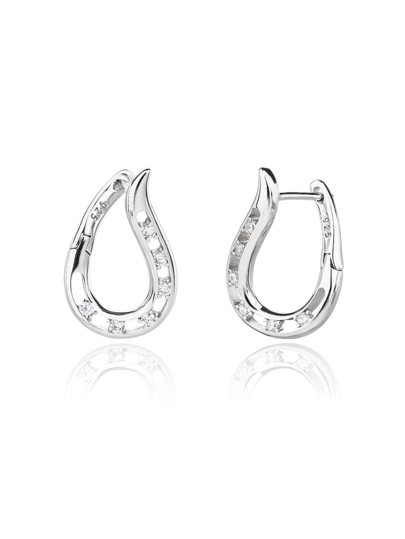 Curvado y ligero piedra blanca y pendientes de plata 1