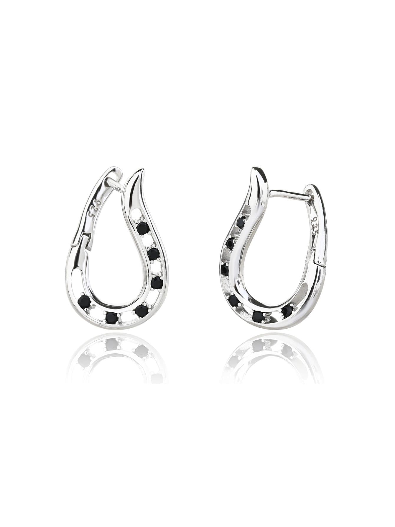 Curvado y ligero piedra negra pendientes de plata 1