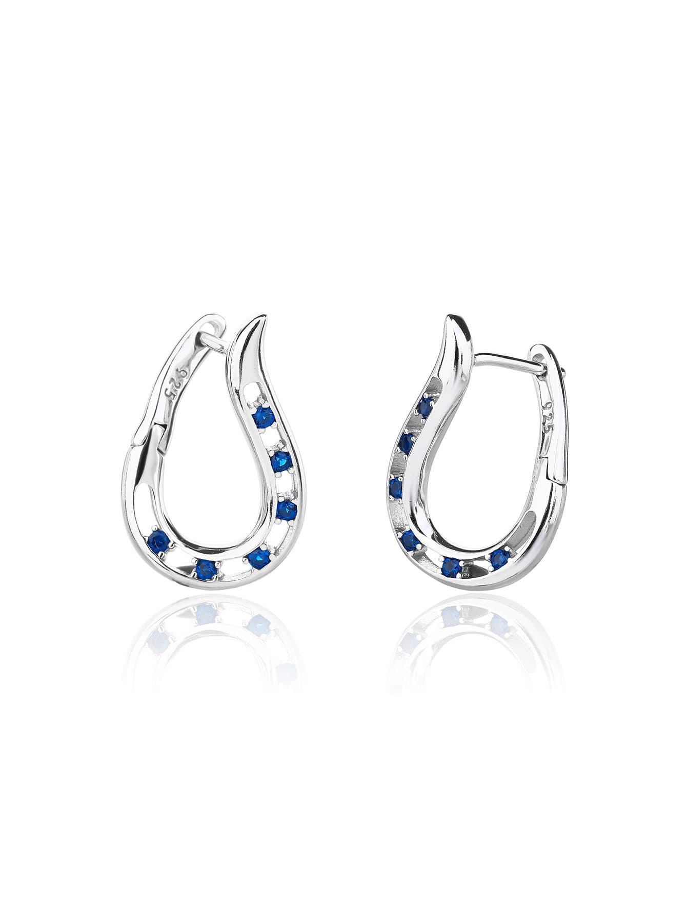Curvado y ligero, azul oscuro piedra y pendientes de plata con baño de rodio 1