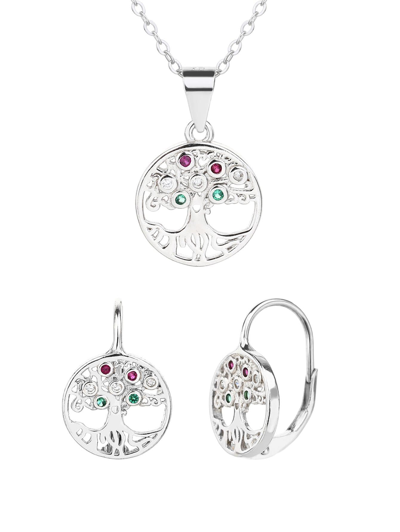 Luz Nacional – tricolor árbol de la vida conjunto de colgante y pendientes, plata AG 925 con baño de rodio 1