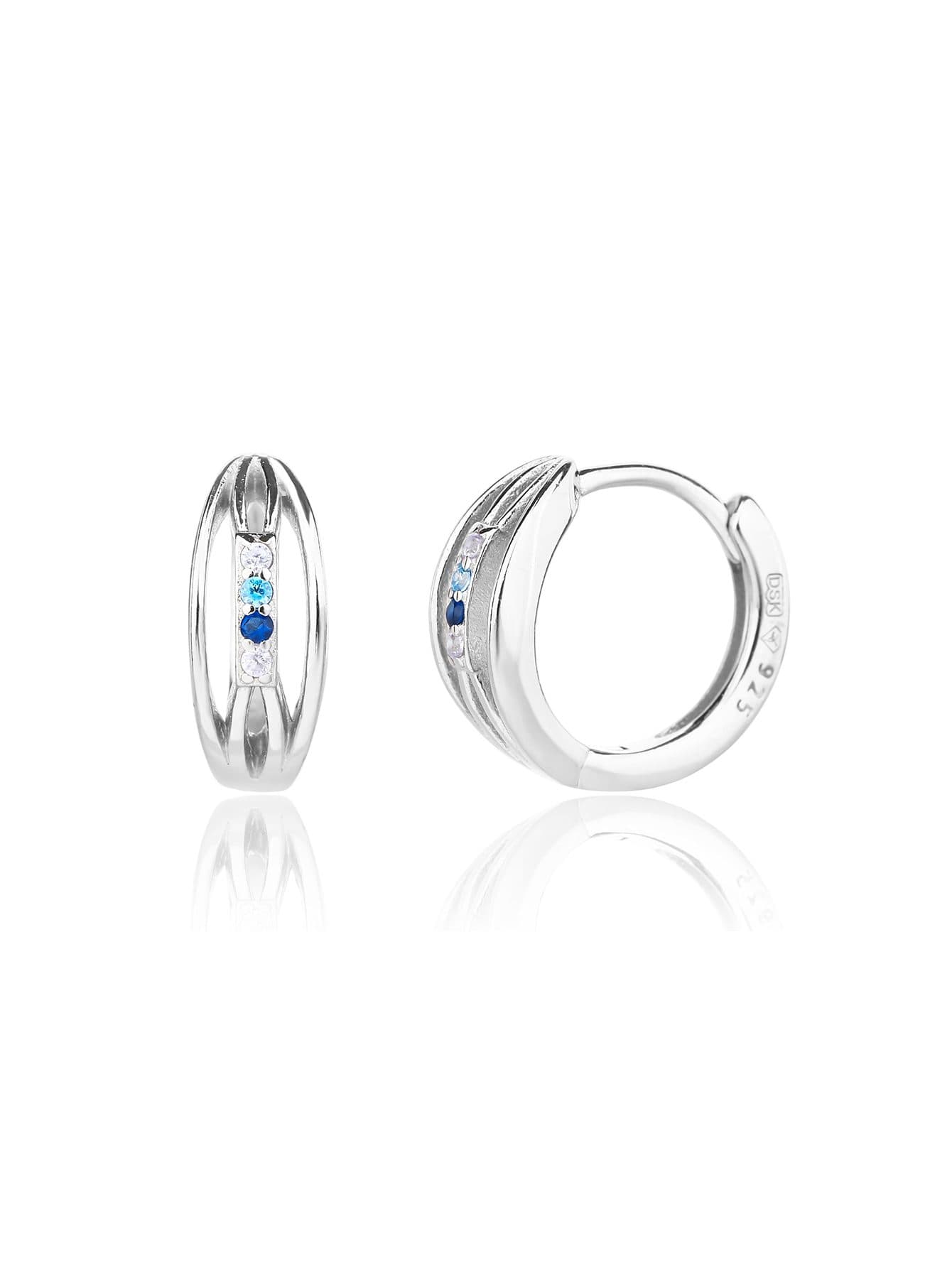 Azul y piedra blanca pendientes de aro, plata AG 925 con baño de rodio (1.3 × 0.5 cm) 1