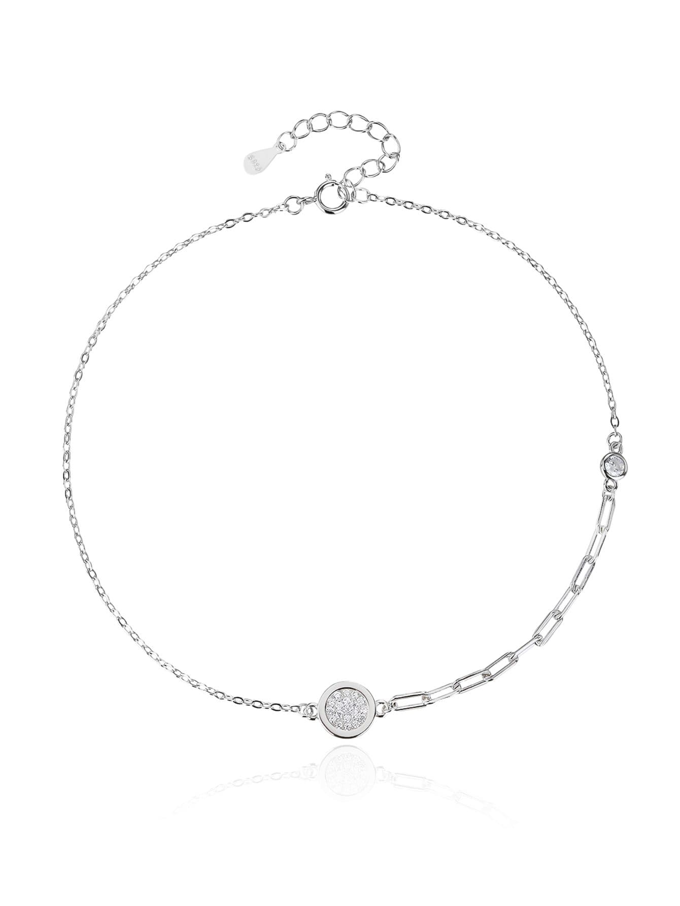 Motivo de círculo circonita tobillera con alargado cadena, de plata AG 925 con baño de rodio (23 + 4 cm) 1