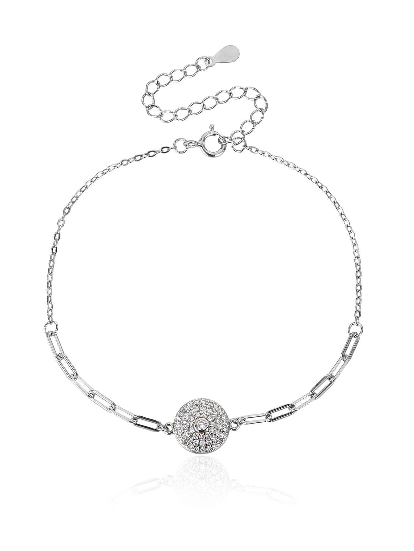 Circular colgante pulsera con piedras de circonita cúbica, con eslabón alargado cadena, de plata AG 925 con baño de rodio (17 + 6 cm) 1
