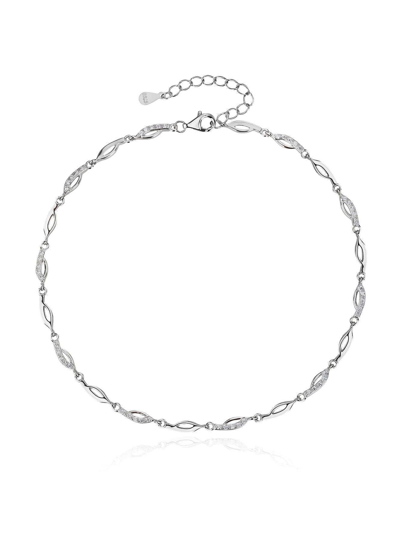 Navette con motivo de ola circonita tobillera, plata AG 925 con baño de rodio (23.5 + 4.5 cm) 1