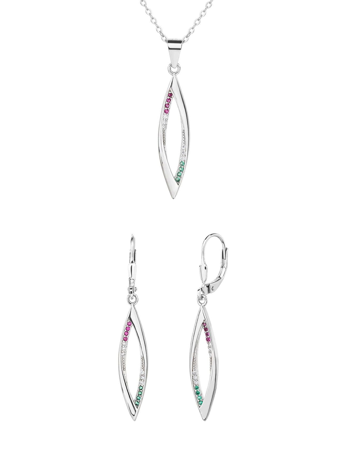 Luz Nacional – tricolor en forma de navette conjunto de colgante y pendientes, plata de ley 925, con baño de rodio 1