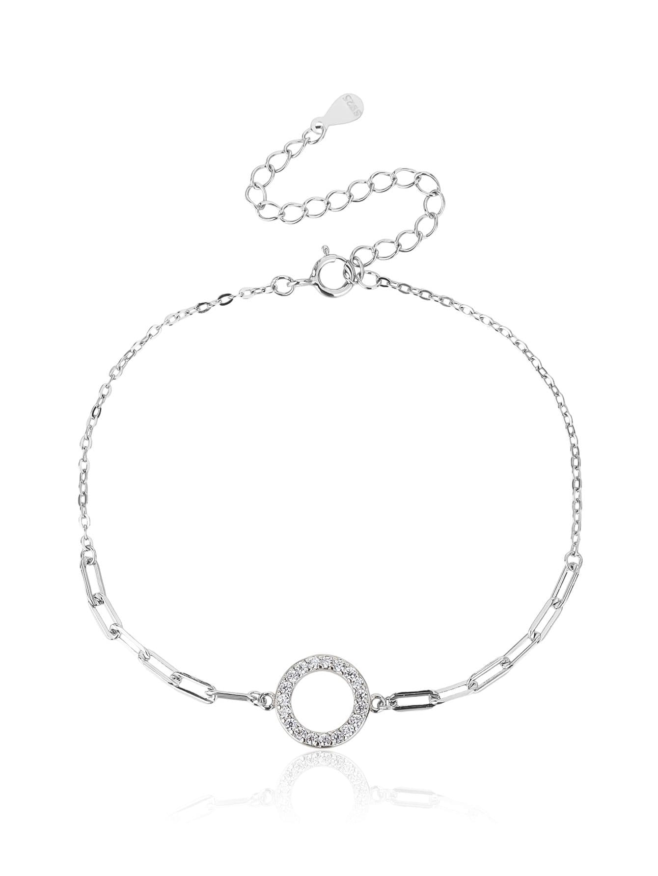 Pulsera con brillante círculo motivo con piedras de circonita cúbica, con eslabón alargado cadena, de plata AG 925 con baño de rodio (17 + 6 cm) 1