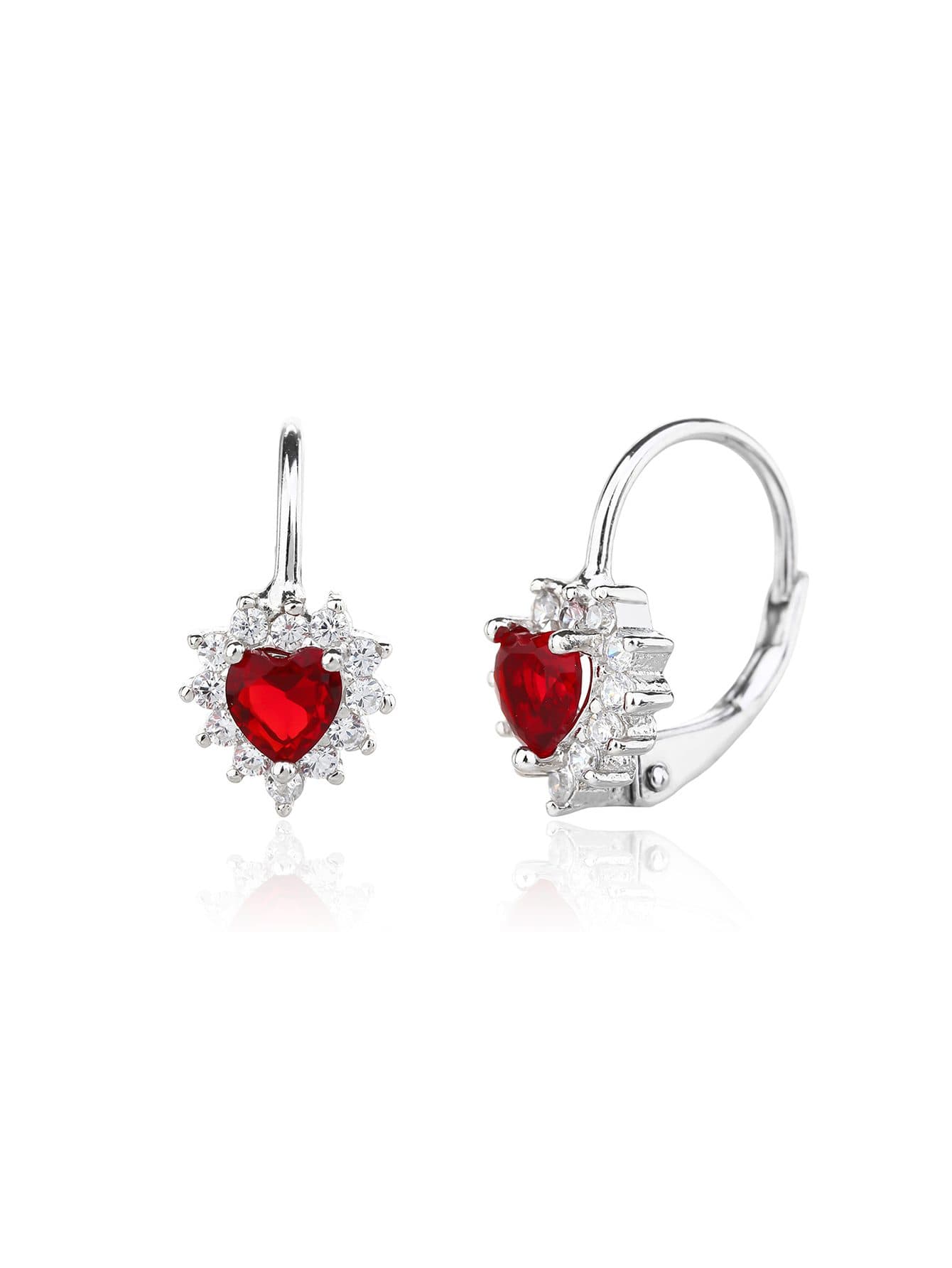 En forma de corazón pendientes con rojo piedras y circonita detalles, con cierre, de plata AG 925 con baño de rodio (1.3 × 0.7 cm) 1