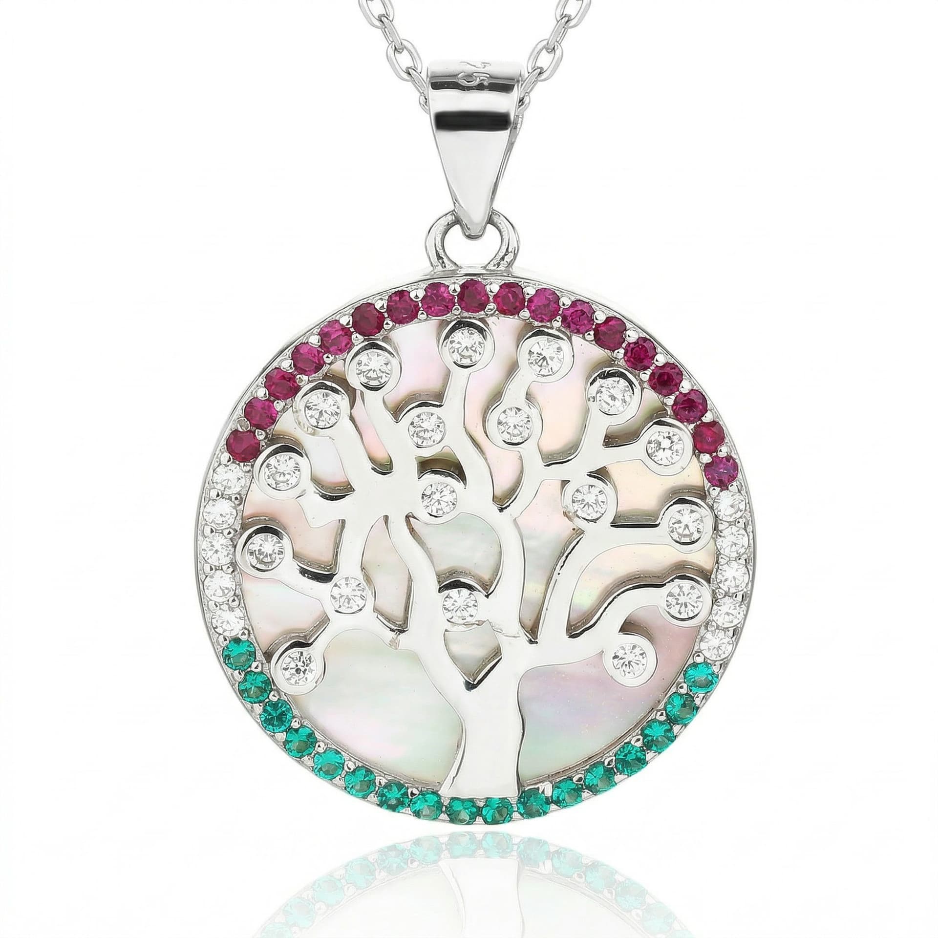 Luz Nacional – tricolor árbol de la vida colgante con collar, plata AG 925 con baño de rodio 1