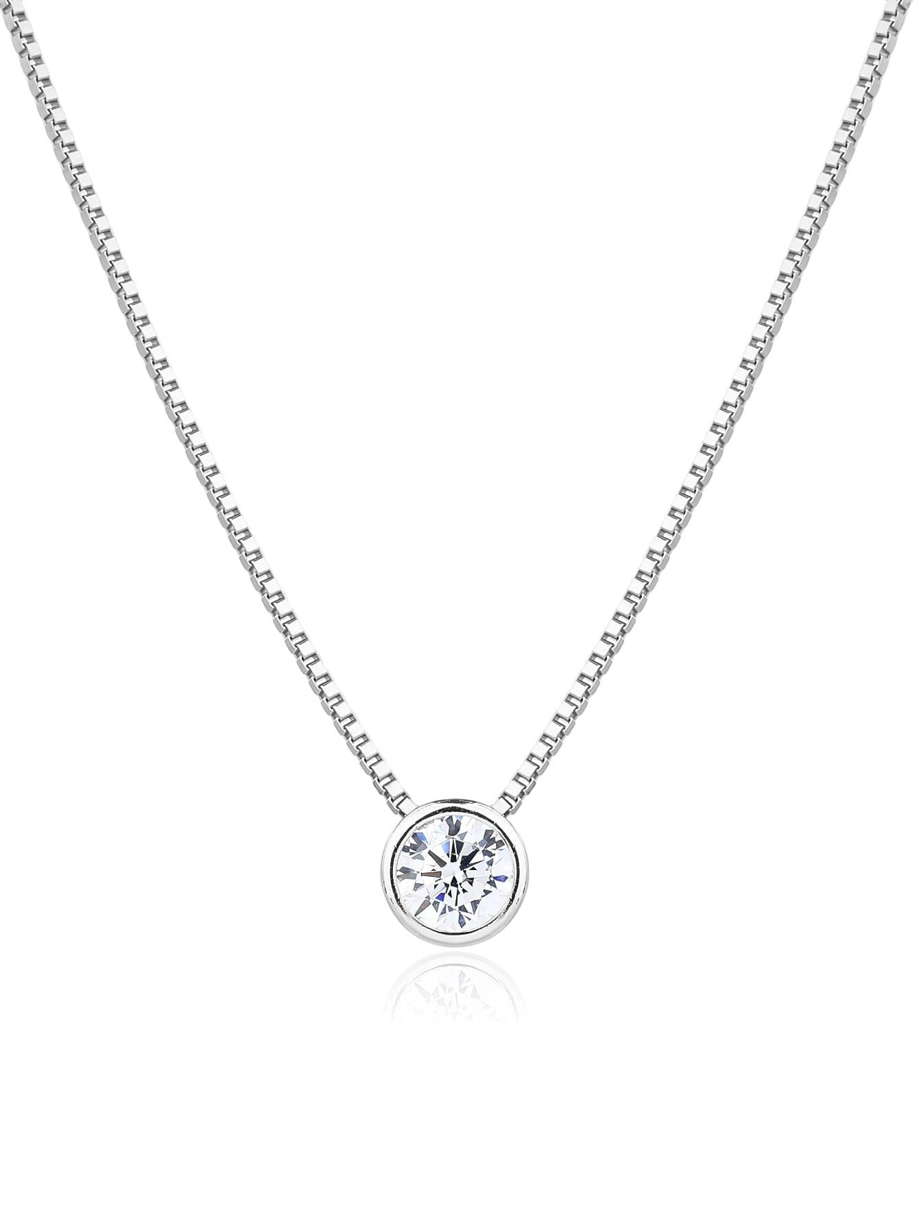 Eslabón redondo collar con piedras de circonita cúbica, plata AG 925 con baño de rodio (45+4 cm) 1