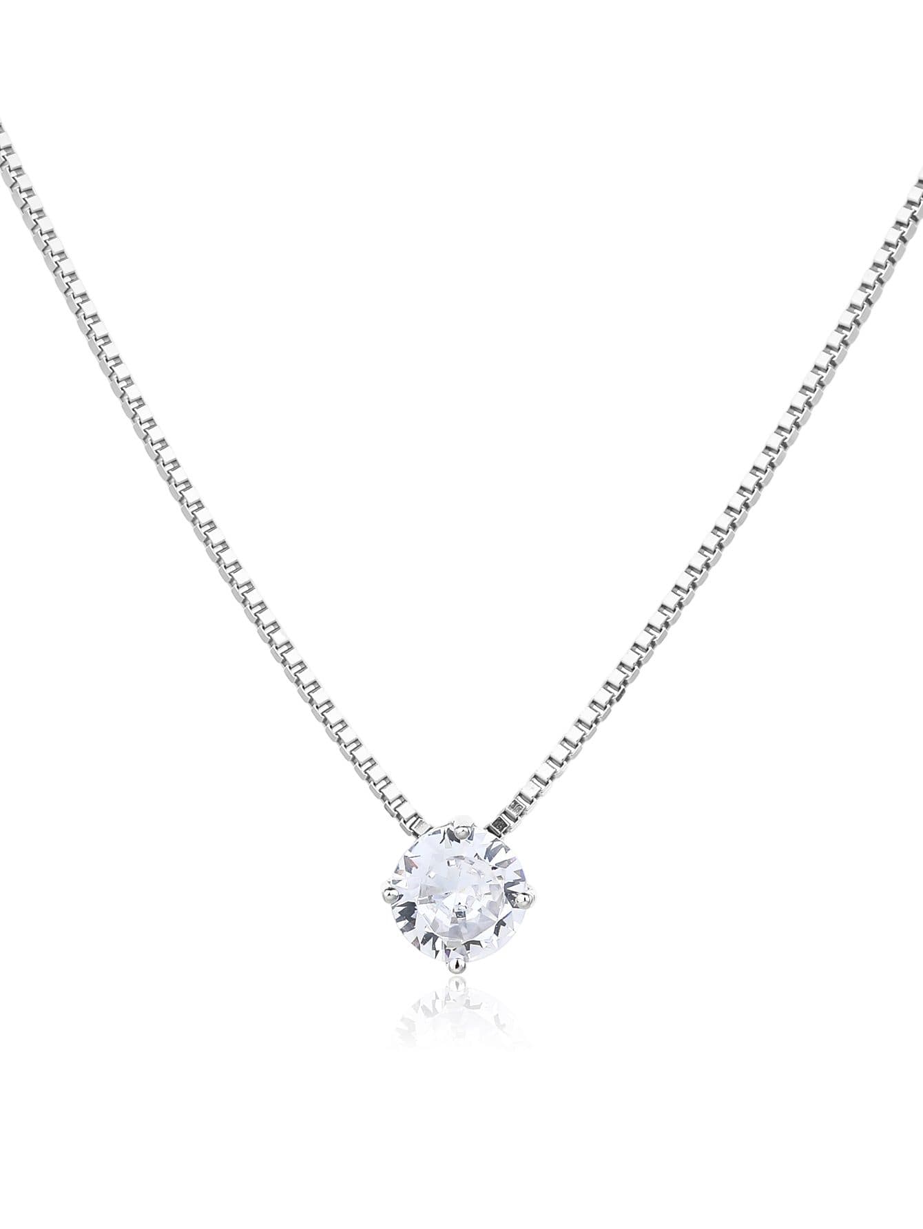 Collar con redondo cierre y colgante con piedra de circonita cúbica, plata AG 925 con baño de rodio (45+4 cm) 1