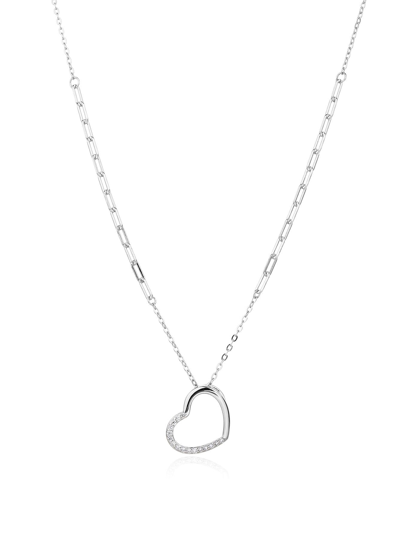 En forma de corazón collar con colgante con piedras de circonita cúbica, plata AG 925 con baño de rodio (41+6 cm) 1