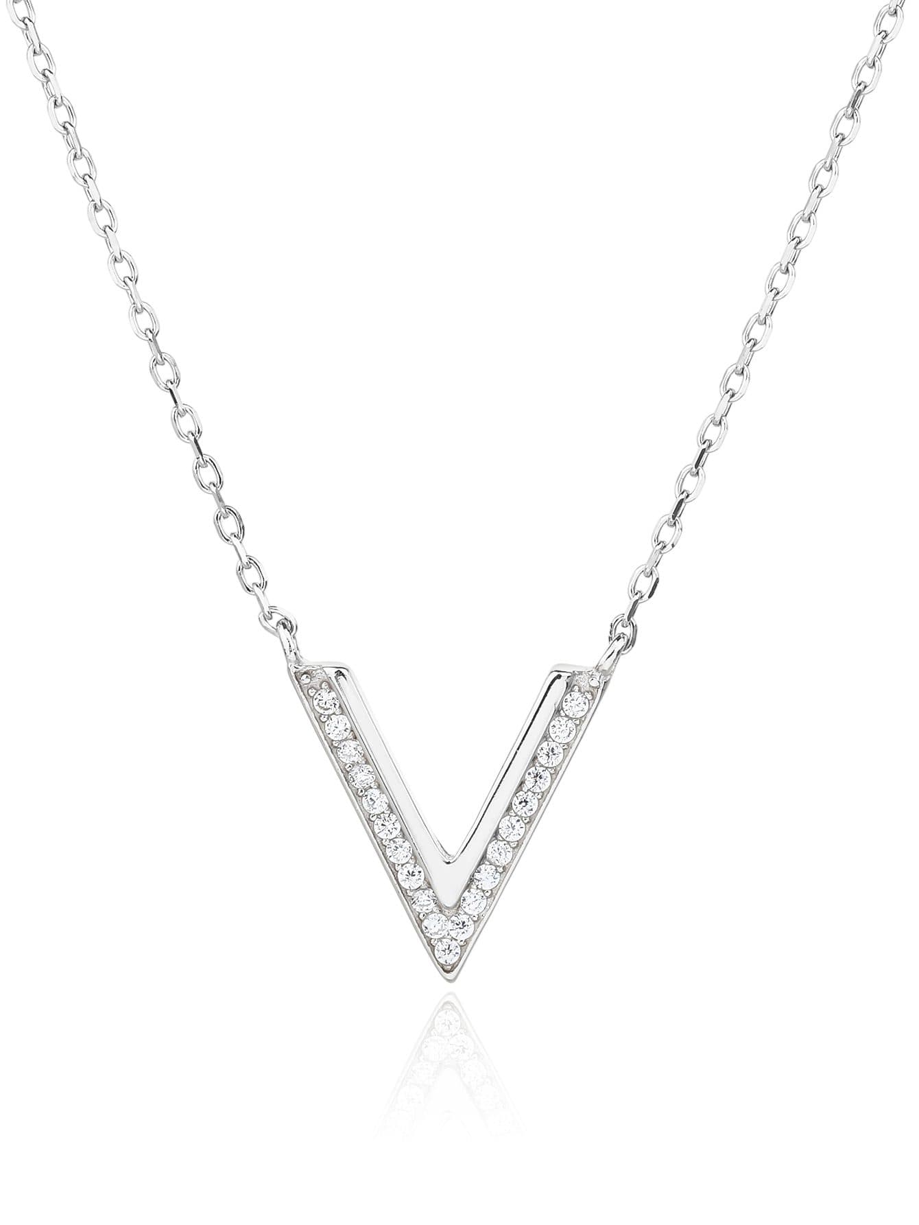 En forma de V collar con colgante con piedras de circonita cúbica, plata AG 925 con baño de rodio (40+5 cm) 1