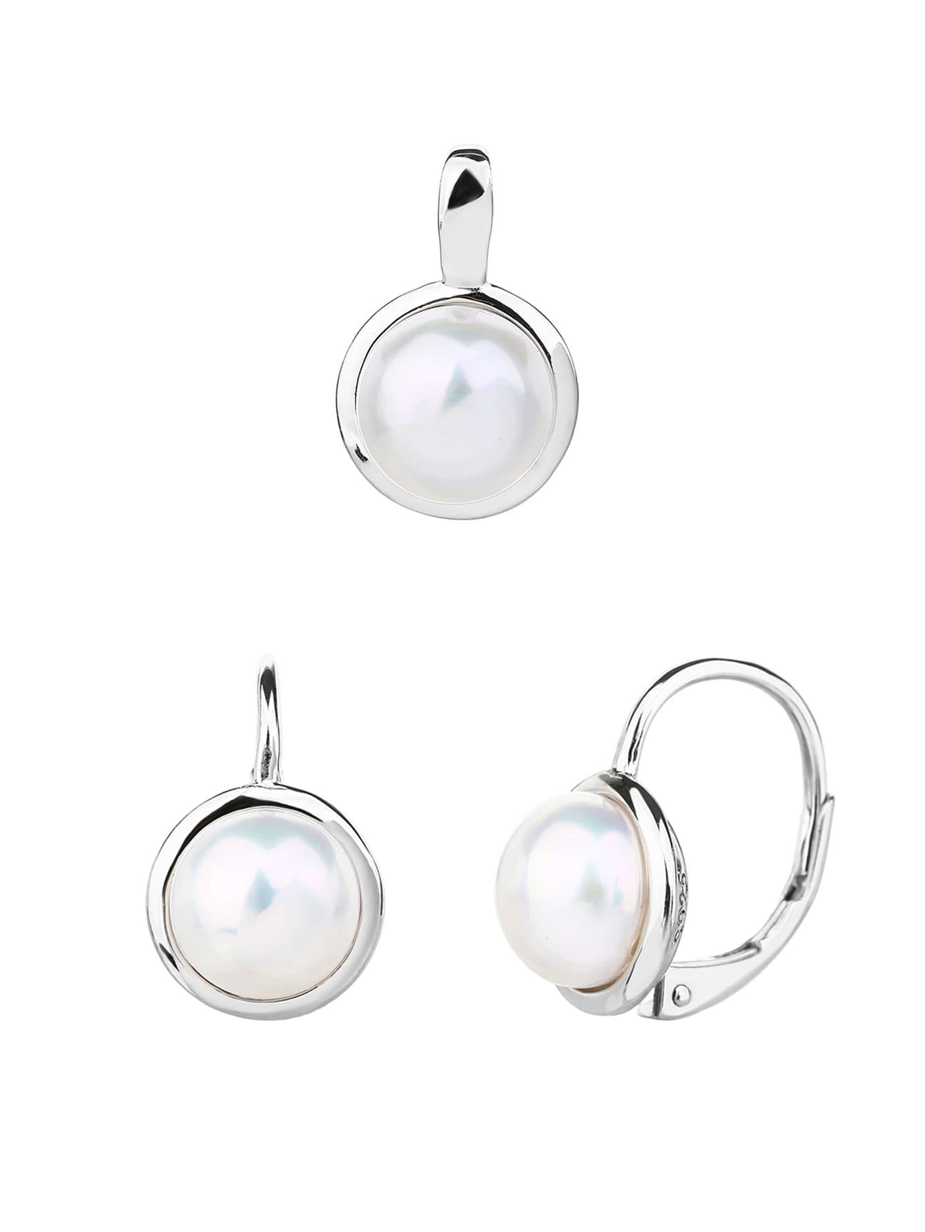 Conjunto de joyería con perla cultivada de agua dulce con estilo botón perlas, plata AG 925 con baño de rodio – sin cadena 1