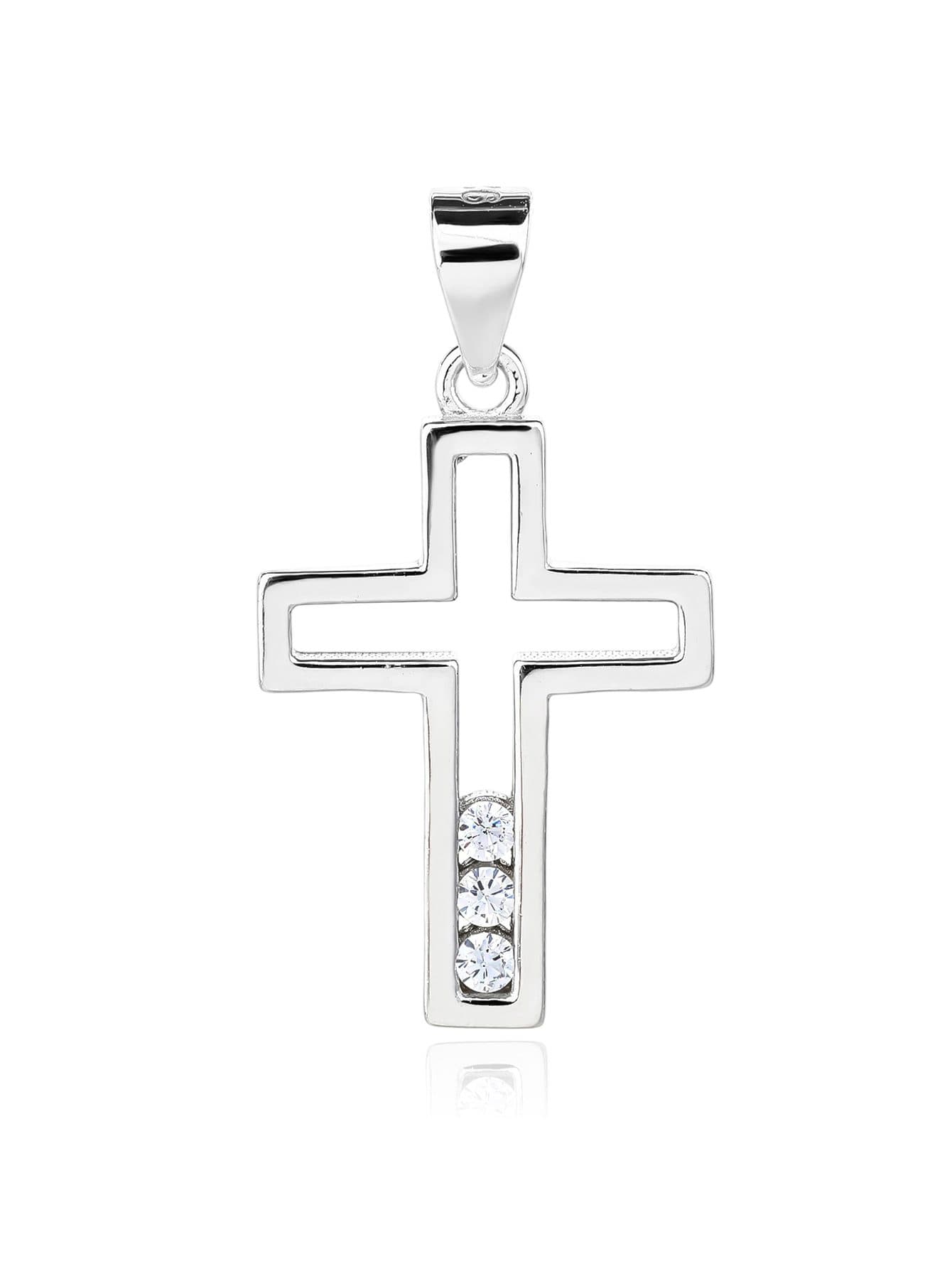 Cruz colgante con blanco piedras de circonita cúbica, plata AG 925 con baño de rodio 1