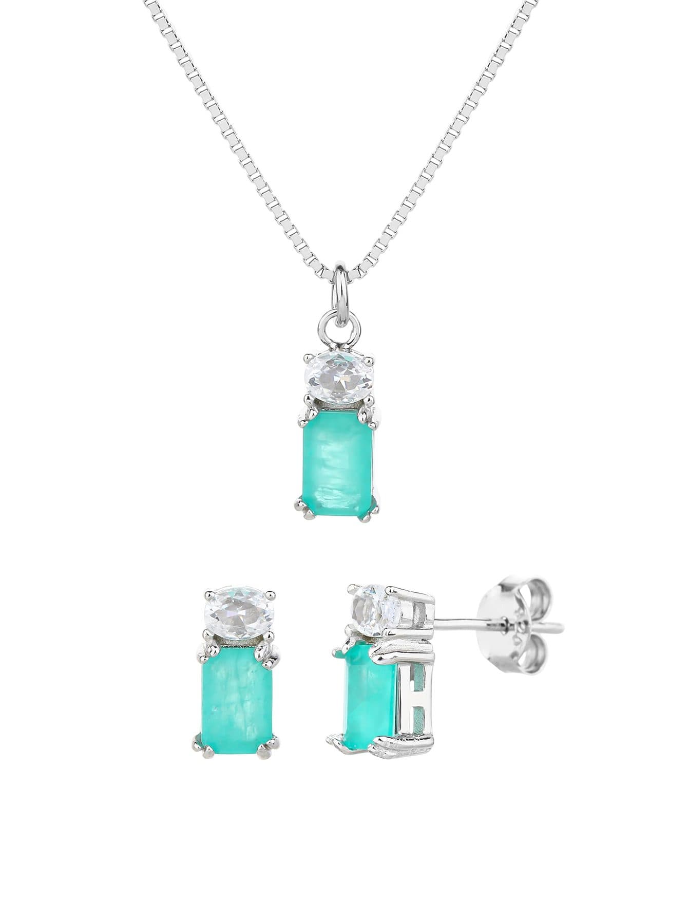 Verde menta conjunto de joyería con pendientes de botón y collar con colgante, plata AG 925 con baño de rodio 1