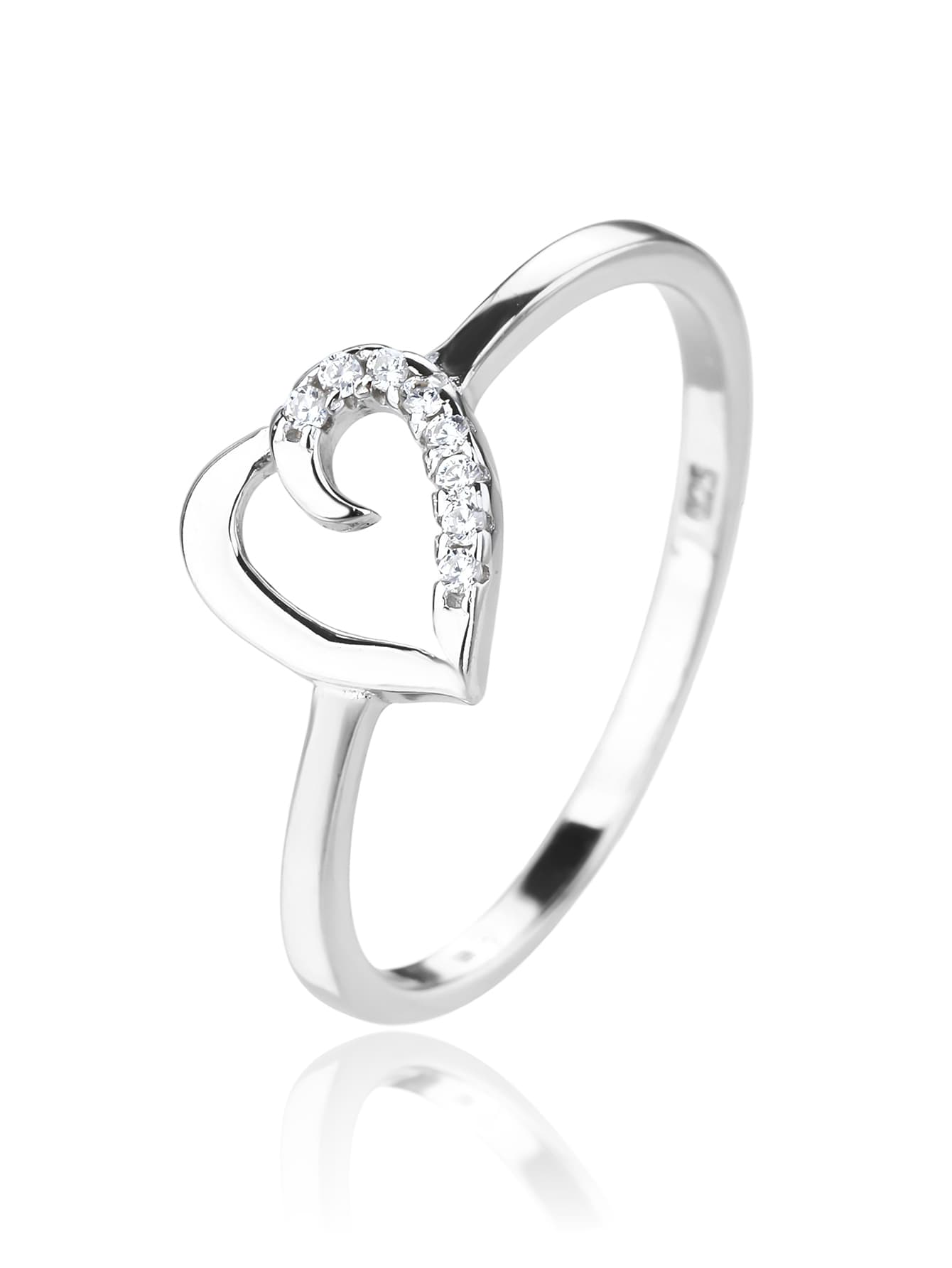 En forma de corazón anillo con piedra de circonita, de plata AG 925 con baño de rodio 1