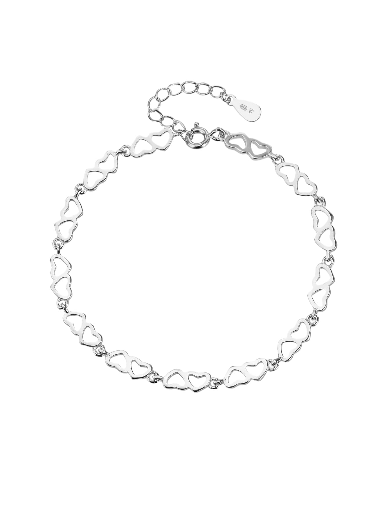 Plata AG 925 doble corazón pulsera, con baño de rodio 1