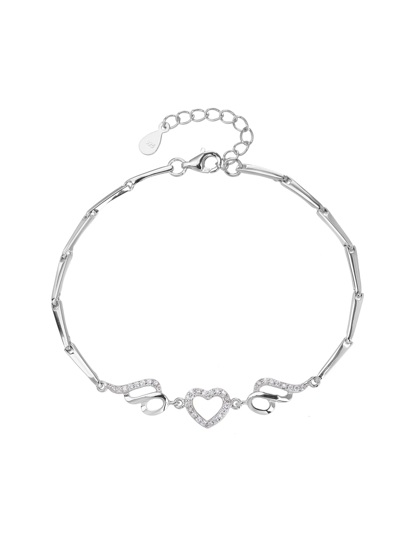 Plata AG 925 en forma de corazón pulsera con circonita cúbica, con baño de rodio 1