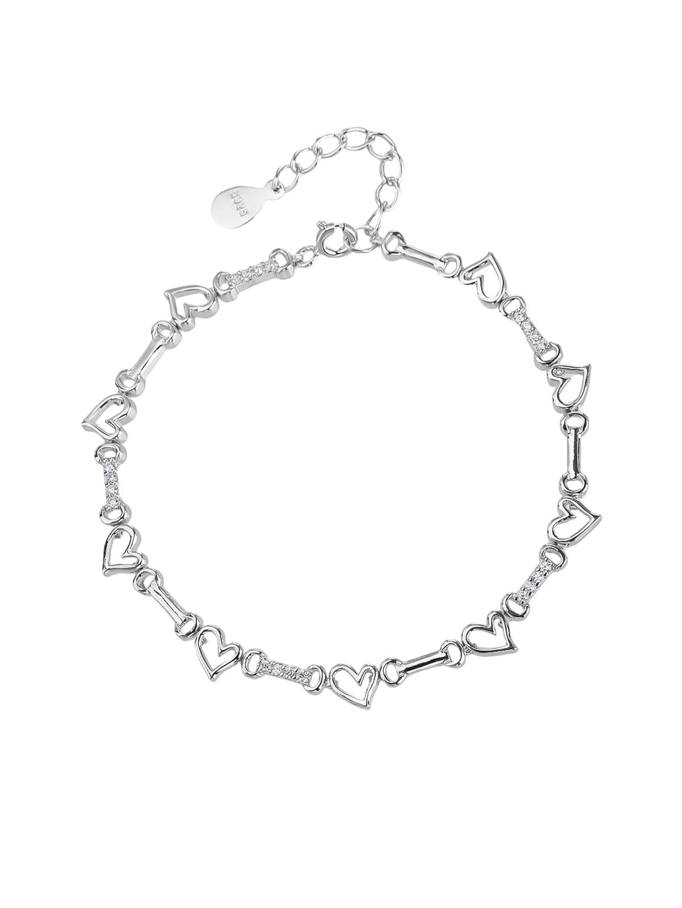 Plata AG 925 pulsera con motivo de corazón, engastado con circonita cúbica y con baño de rodio 1
