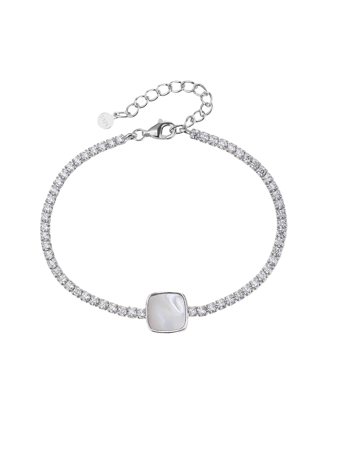 Plata AG 925 cuadrado natural nácar pulsera tennis con baño de rodio 1