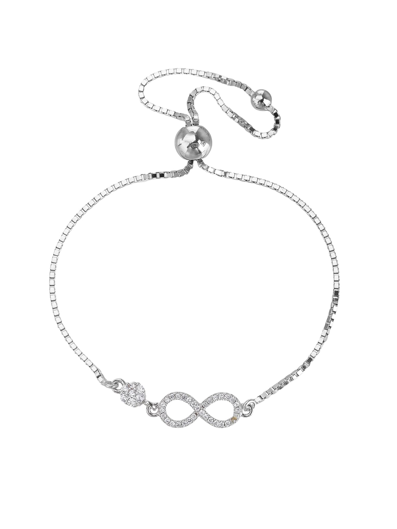 Plata AG 925 ajustable pulsera con símbolo del infinito, con baño de rodio 1