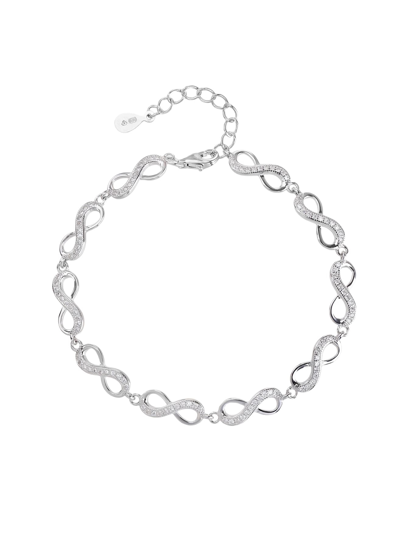 Plata AG 925 motivo infinito pulsera con piedras de circonita cúbica y con baño de rodio 1