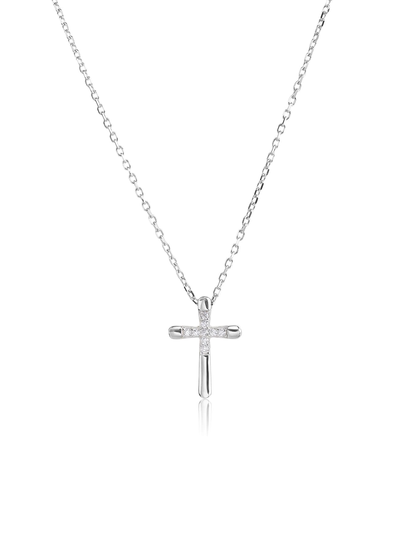 Collar de plata circonita cruz, con baño de rodio 1