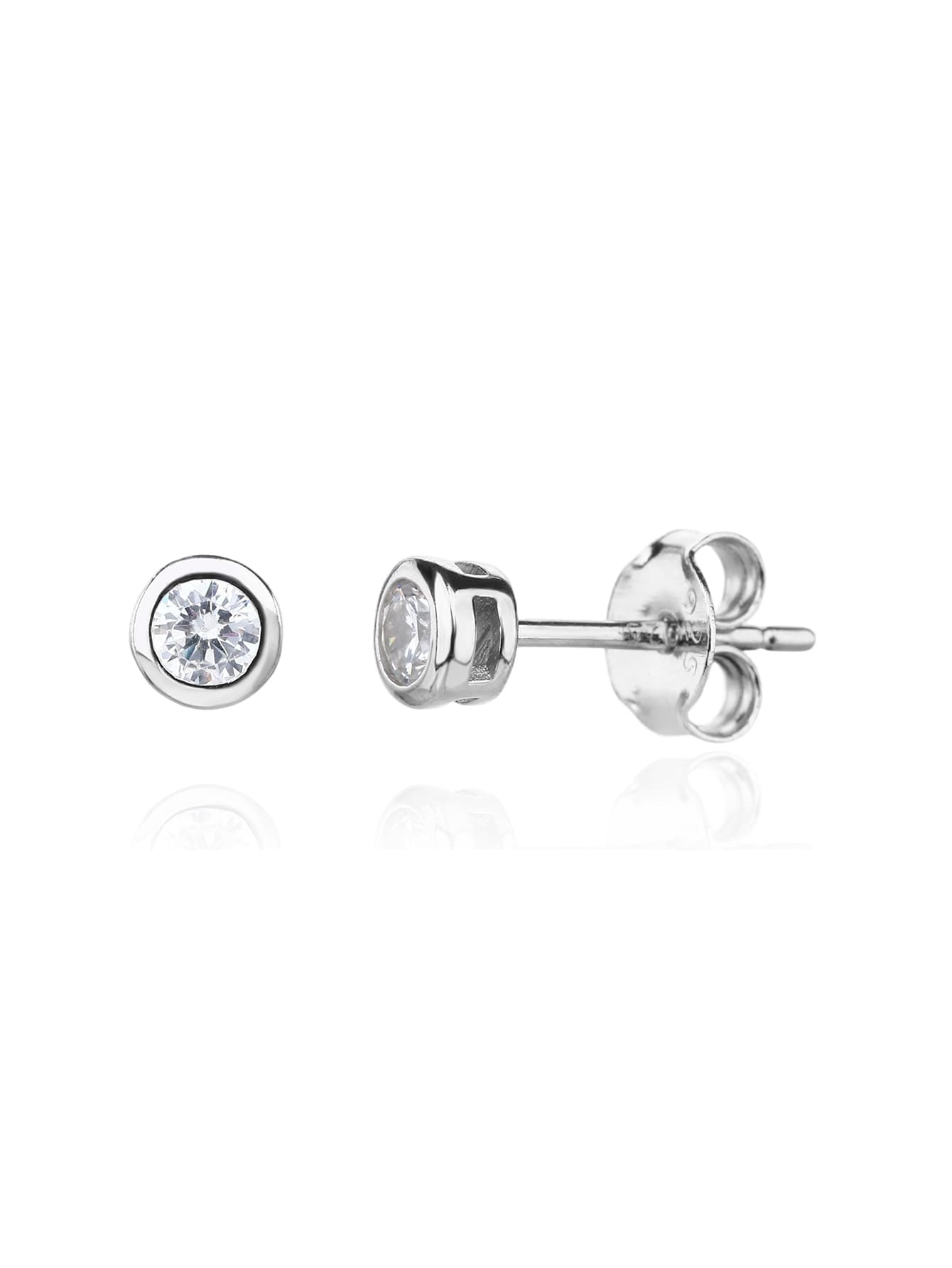 5mm botón pendientes con plata circonita y poste, con baño de rodio 1
