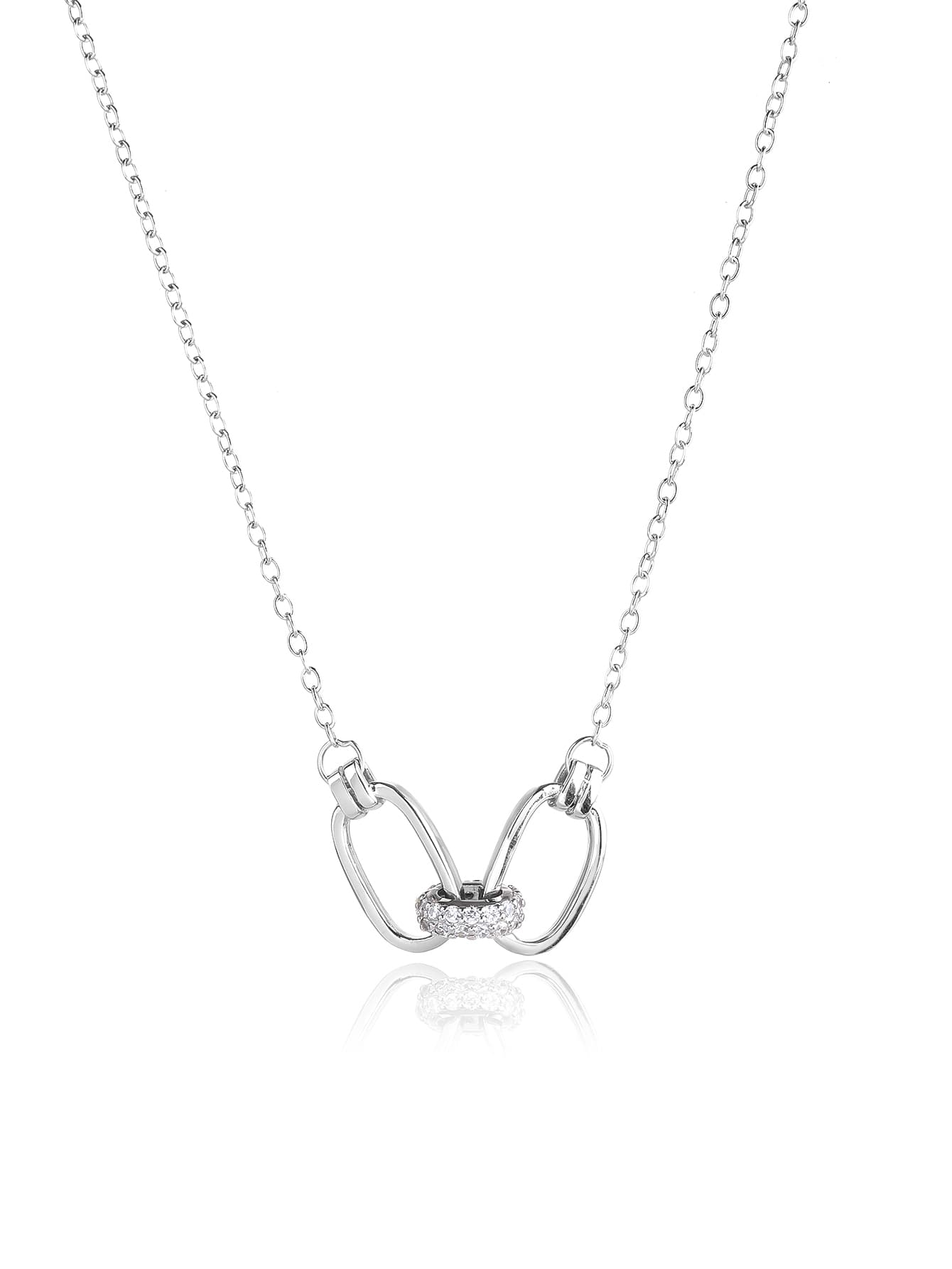 Collar de plata con doble aro y circonita cúbica, con baño de rodio 1