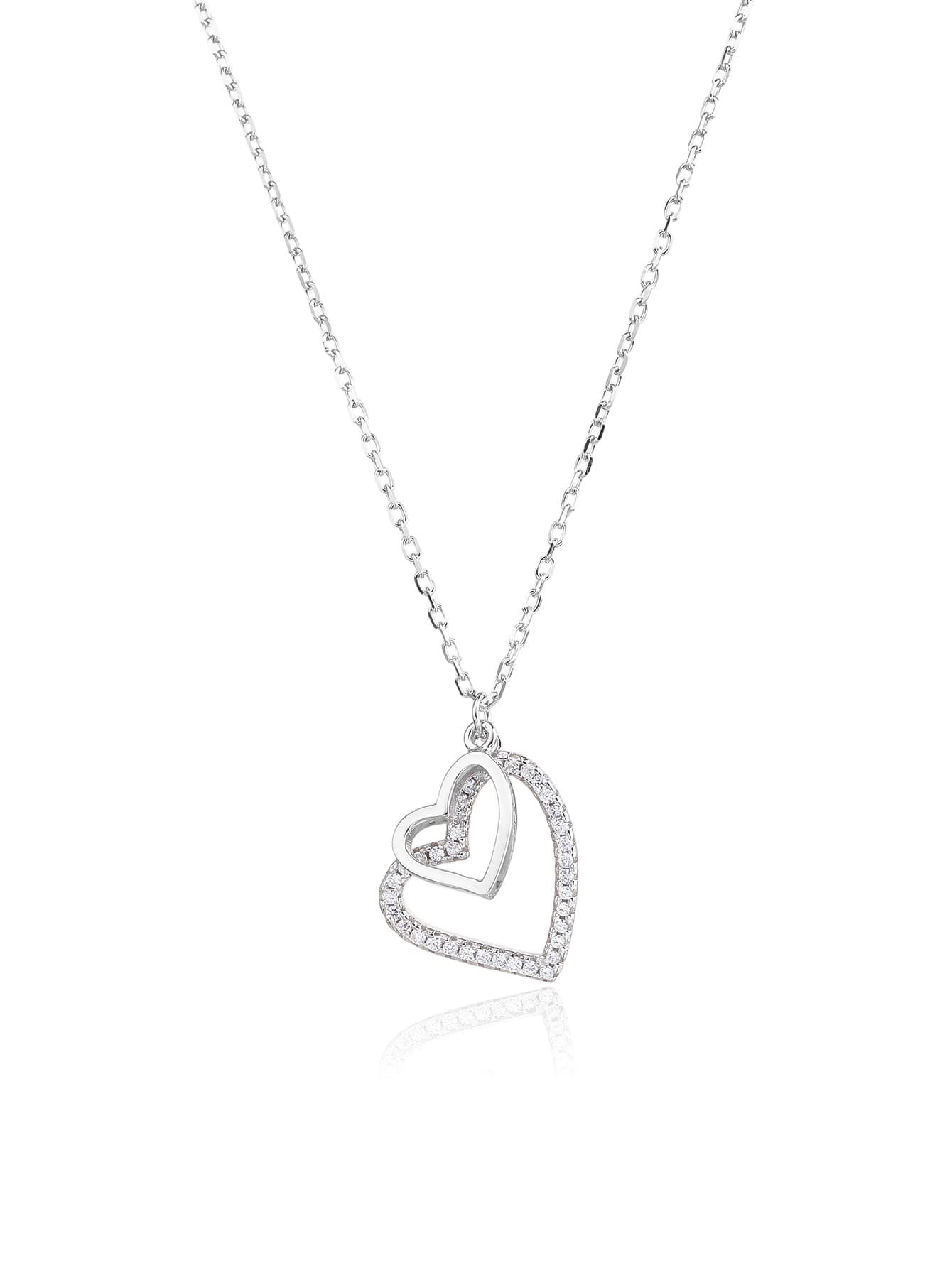 Collar de plata con doble corazón motivo y circonita cúbica, con baño de rodio 1