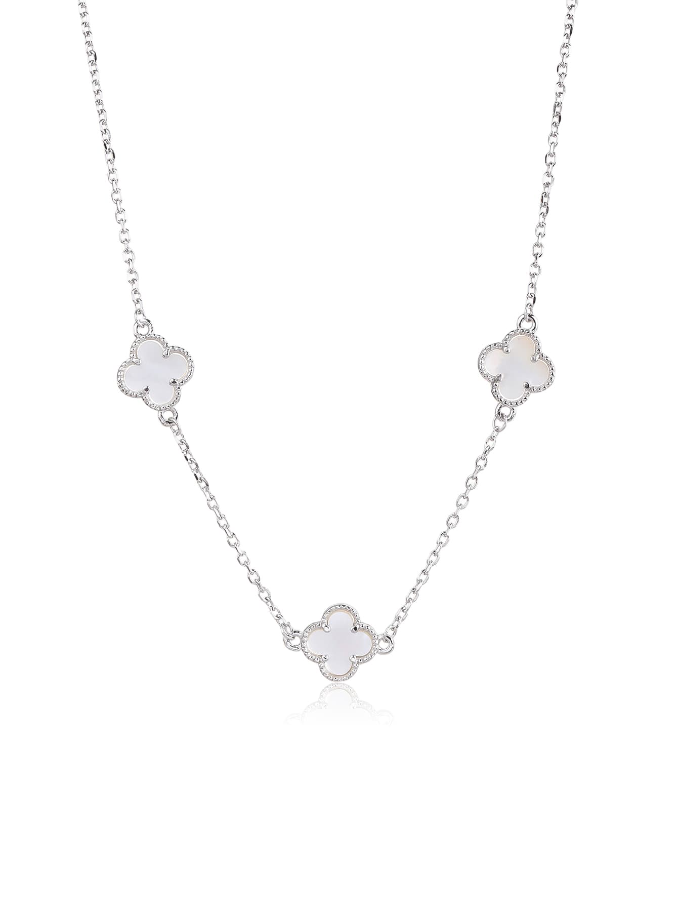 Collar de plata con tres nácar incrustaciones y trébol de cuatro hojas motivo, con baño de rodio 1