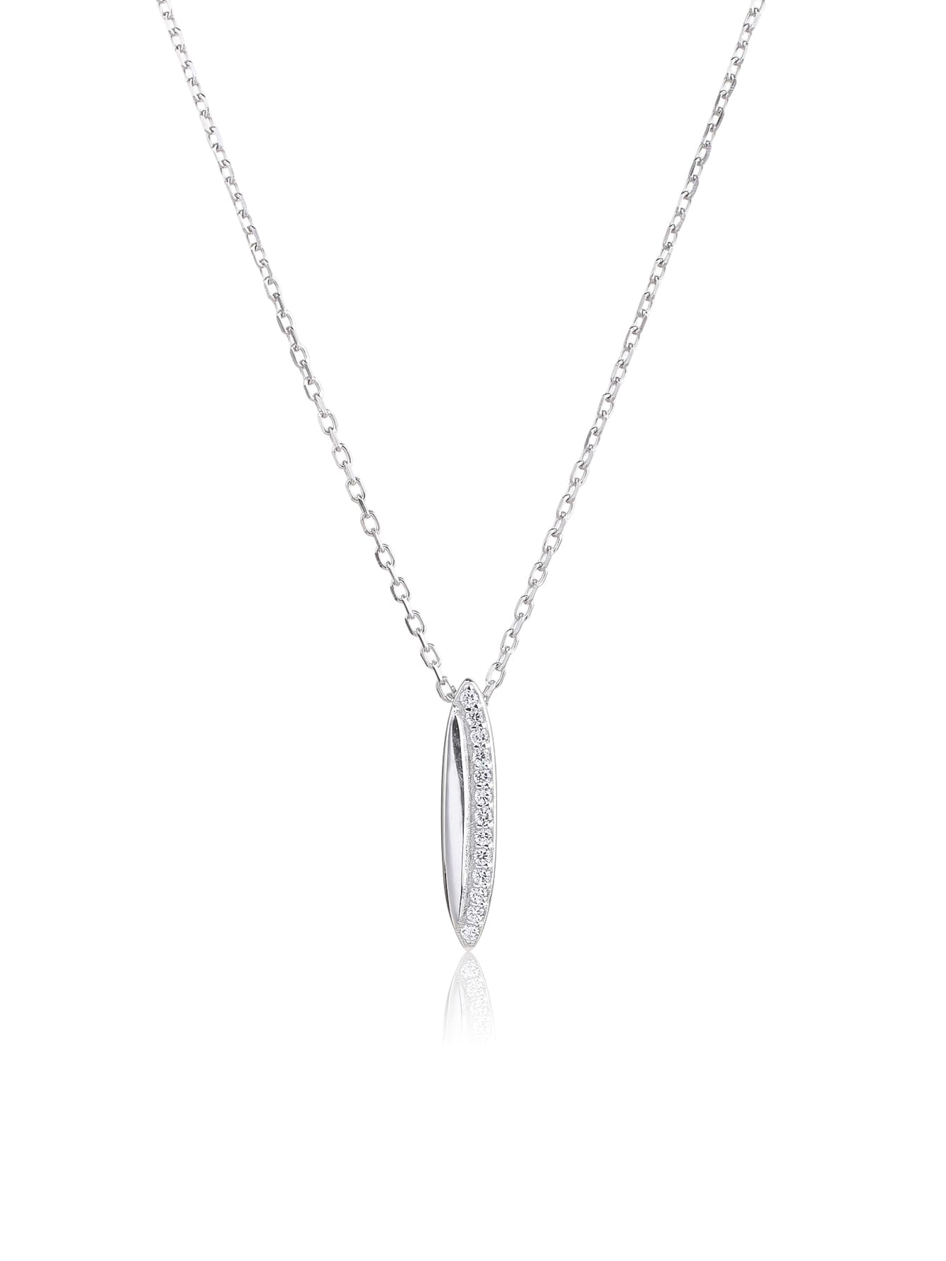 Plata, alargado circonita collar con colgante con baño de rodio 1