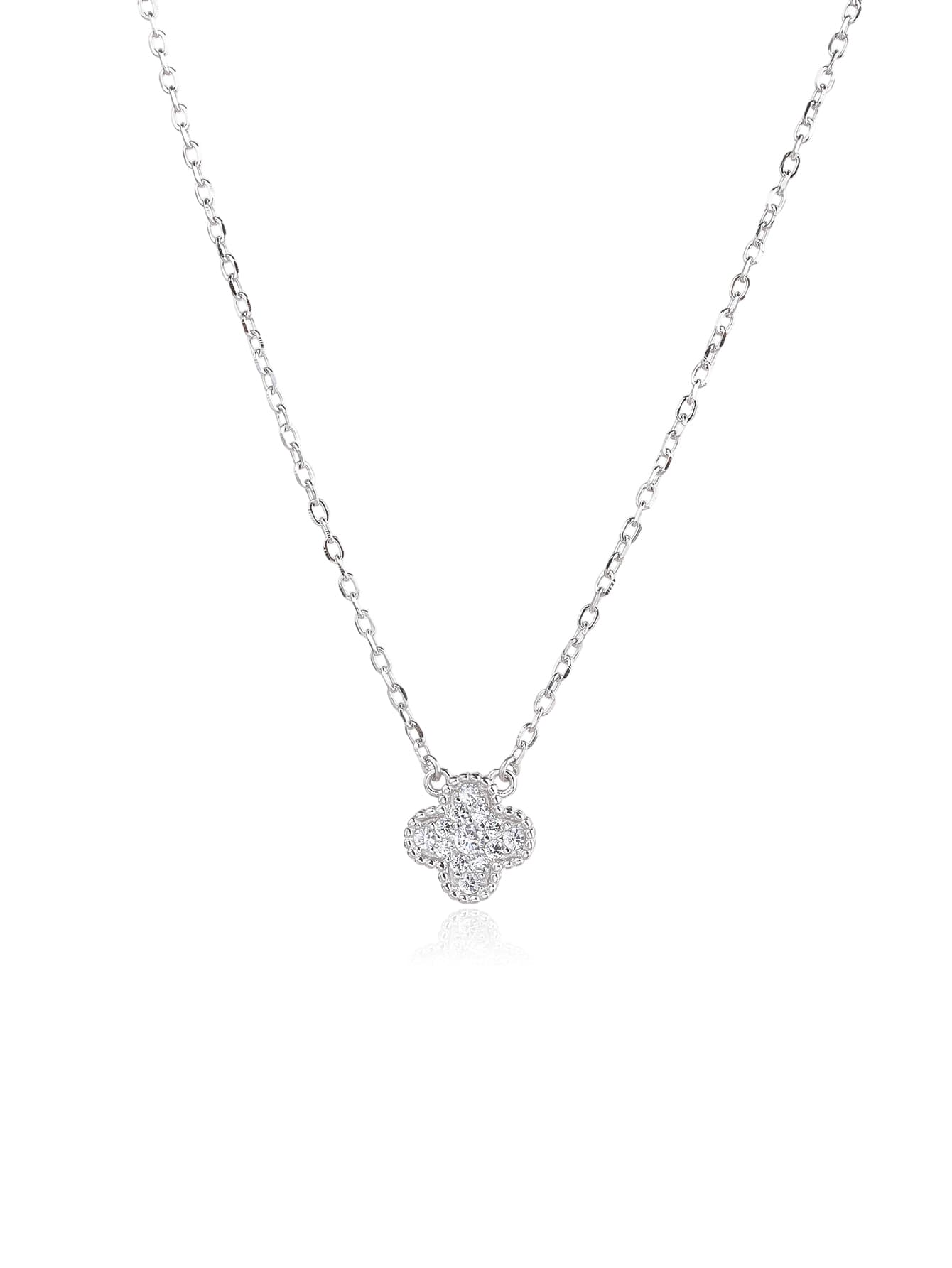 Collar de plata con trébol de cuatro hojas motivo engastado con circonita cúbica, con baño de rodio 1