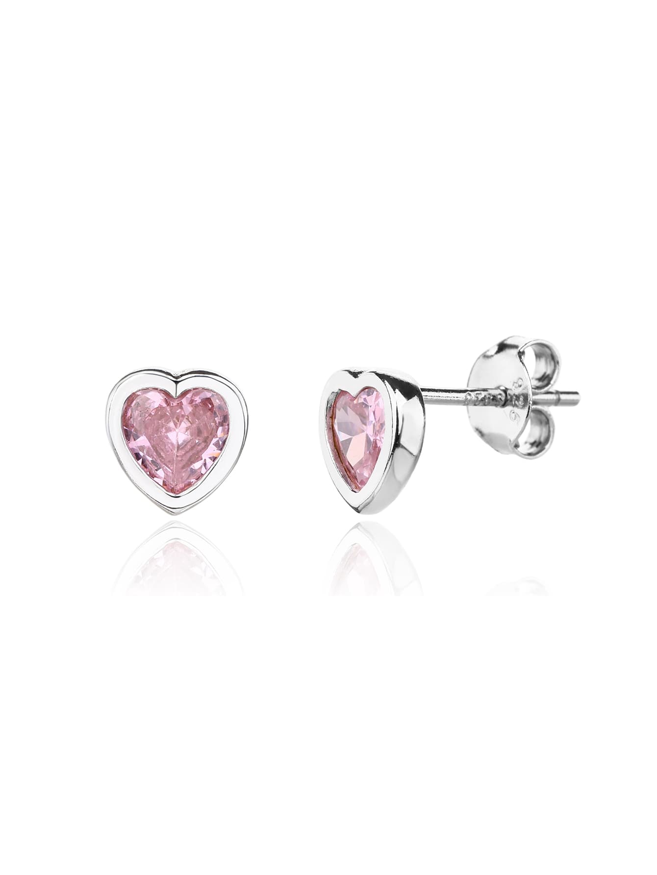Plata y rosa en forma de corazón pendientes de botón con circonita cúbica, con baño de rodio 1