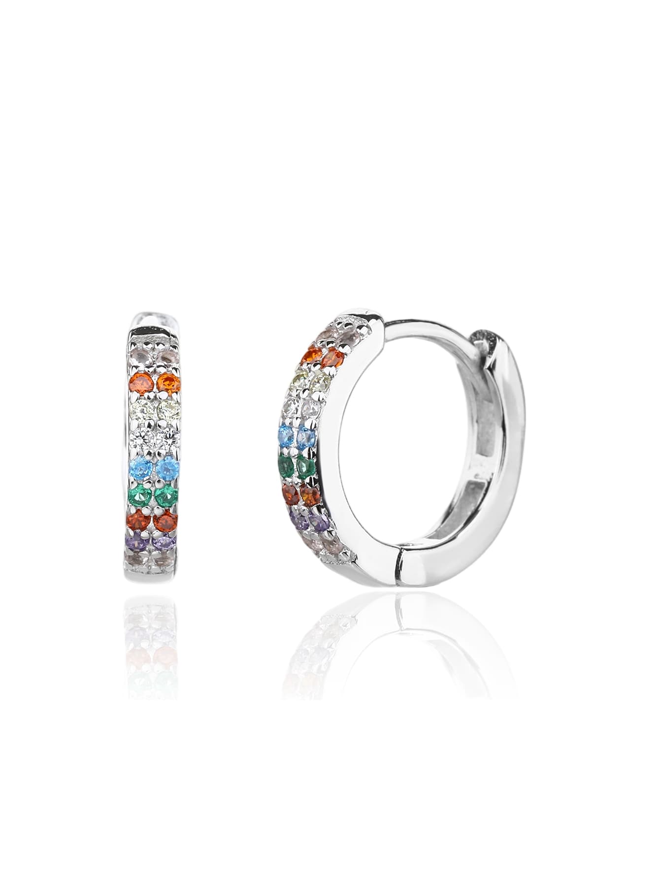 Color pendientes de plata circonita de aro con baño de rodio 1
