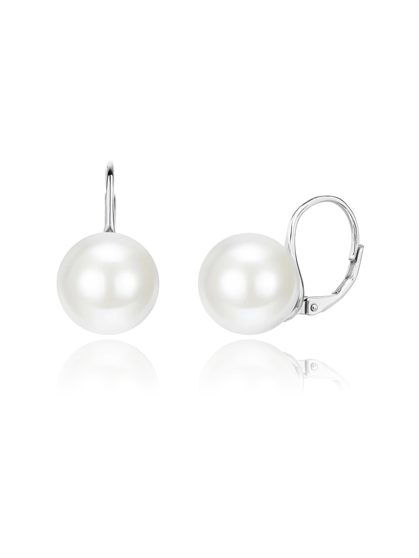 Perla blanca shell pendientes con cierre, de plata AG 925 con baño de rodio 1