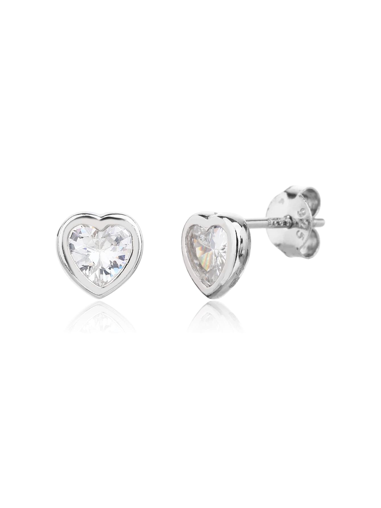 Blanco en forma de corazón pendientes de botón con circonita cúbica, de plata AG 925 con baño de rodio 1