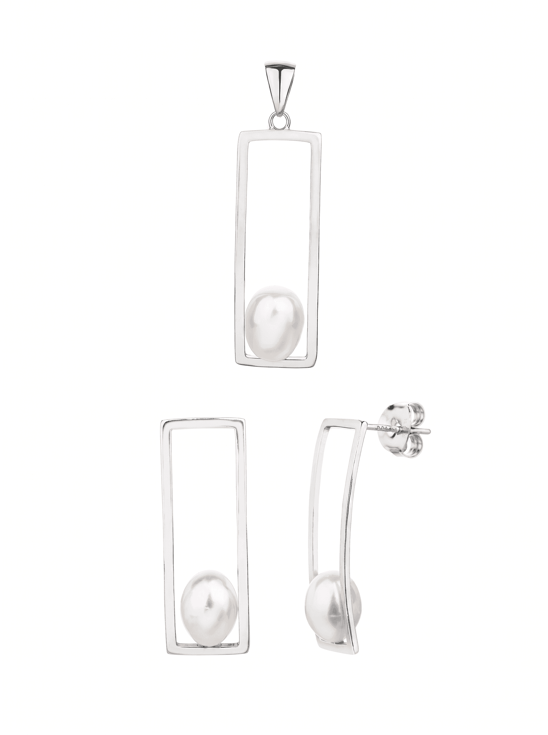 Blanco conjunto de joyería con perla cultivada de agua dulce en plata AG 925 con baño de rodio 1