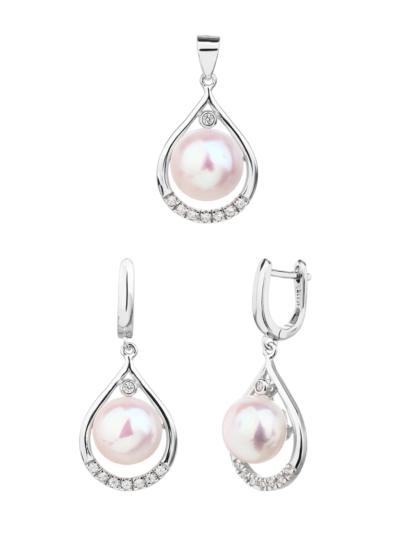 Blanco conjunto de joyería con perla cultivada de agua dulce con circonita cúbica, de plata AG 925 con baño de rodio 1