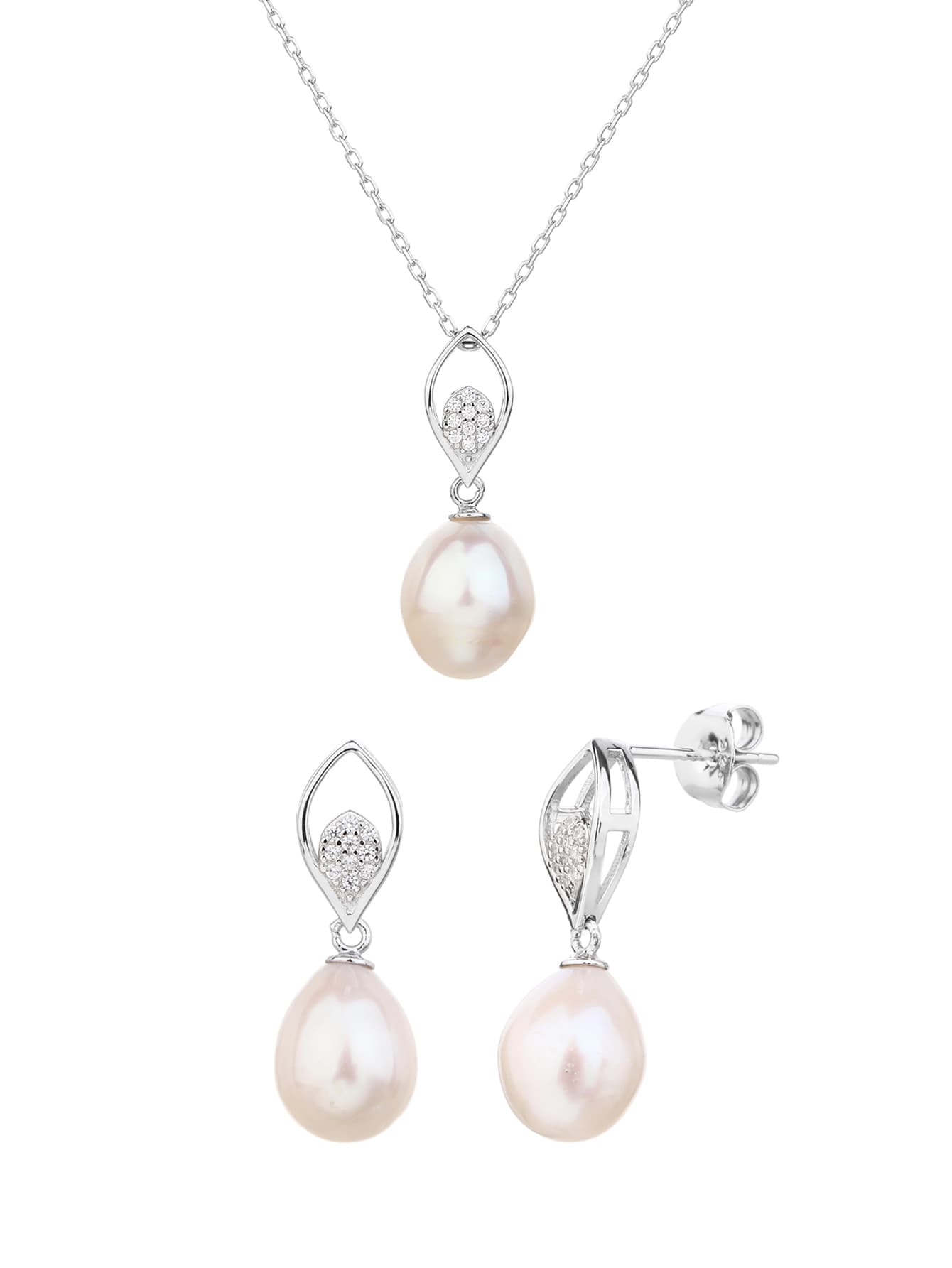 Blanco conjunto de joyería con perla cultivada de agua dulce con circonita cúbica, de plata AG 925 con baño de rodio 1